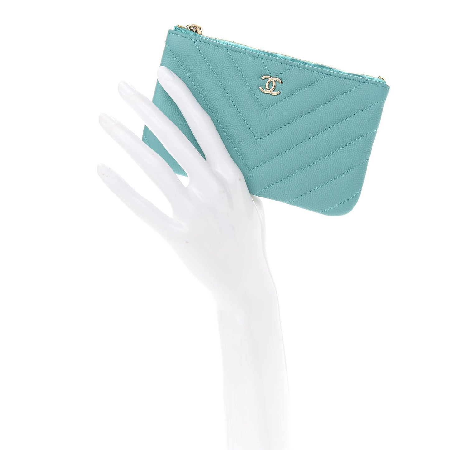 Caviar Chevron Quilted Small Cosmetic Case Light Blue