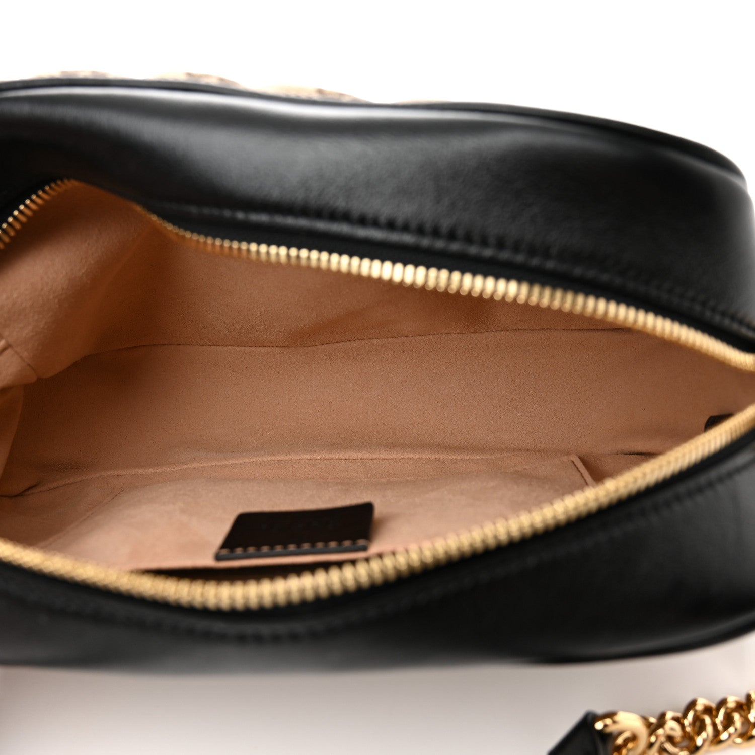Gucci Monogram Matelasse Diagonal Small GG Marmont Chain Shoulder Bag Beige Black 5 of 10