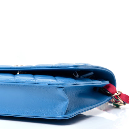 Chanel Shiny Lambskin Quilted Ribbon Wallet On Chain WOC Blue 7 of 9