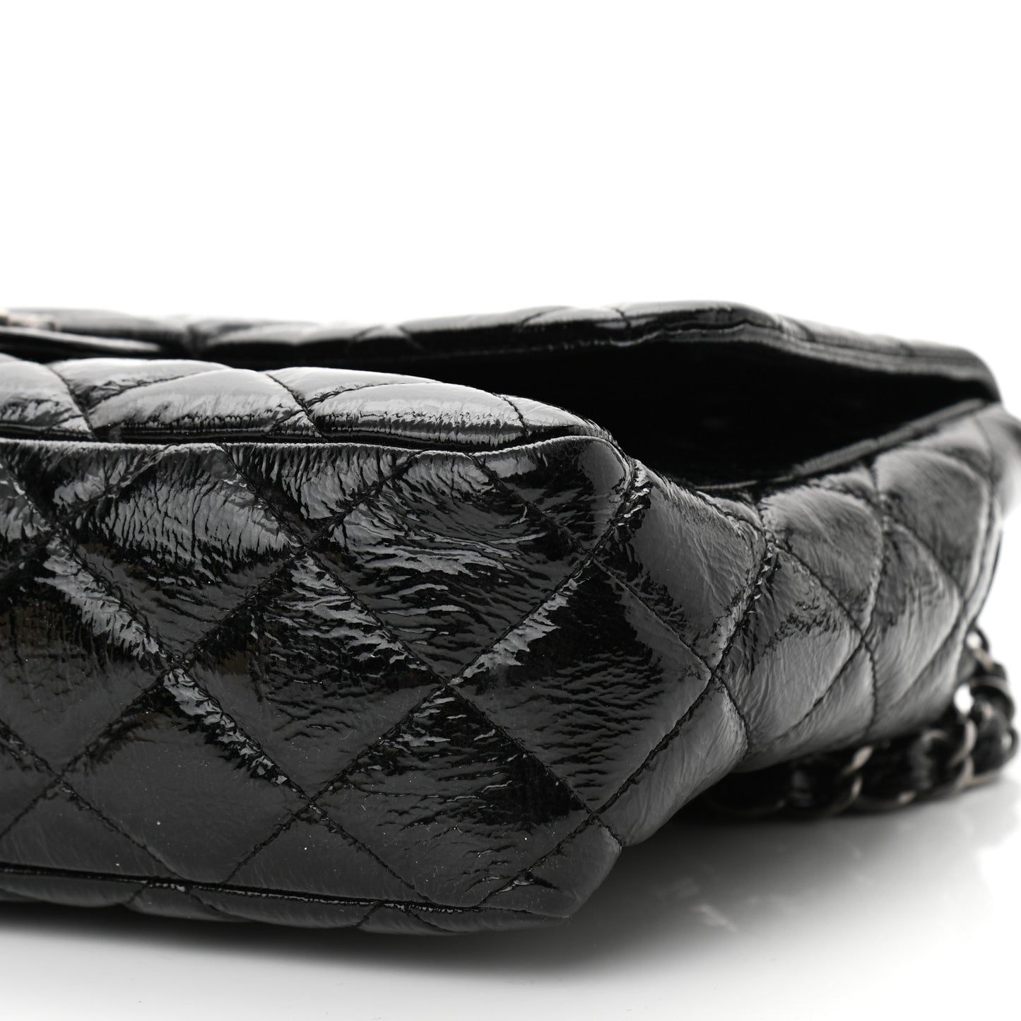 Crinkled Patent Quilted Jumbo Single Flap Black