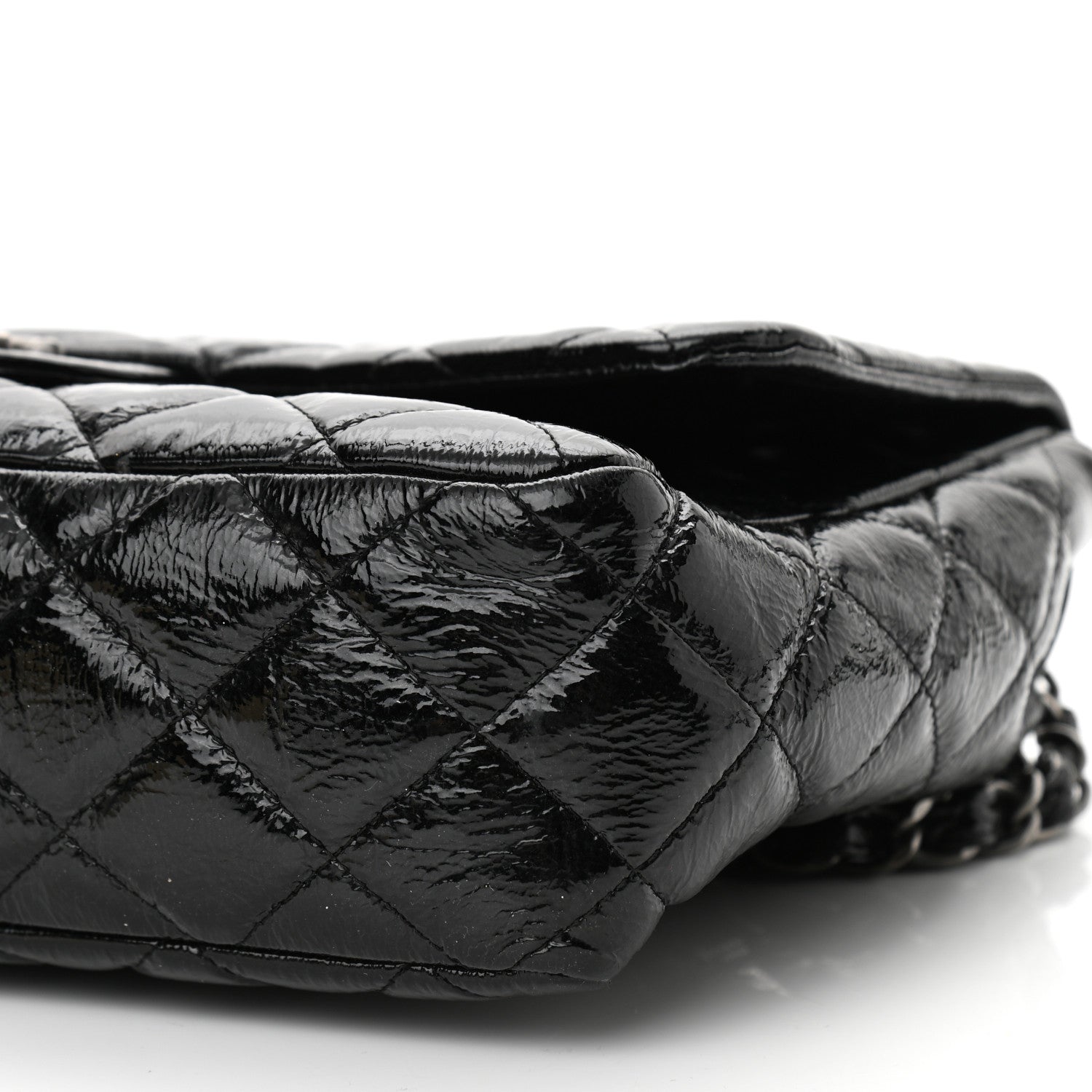 Chanel Crinkled Patent Quilted Jumbo Single Flap Black 10 of 10