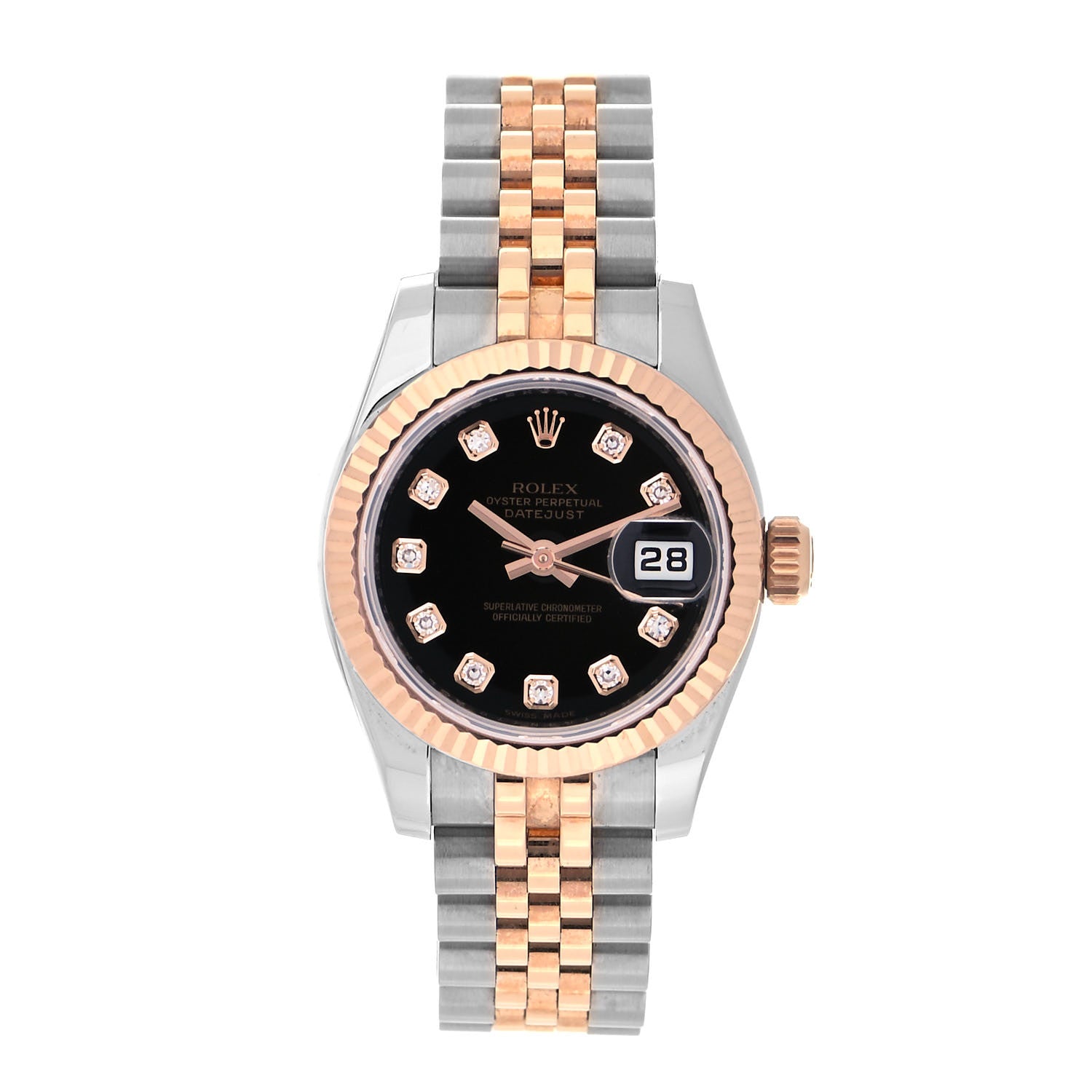 Rolex Stainless Steel 18K Everose Gold Diamond 26mm Oyster Perpetual Datejust Watch Black 179171 1 of 5