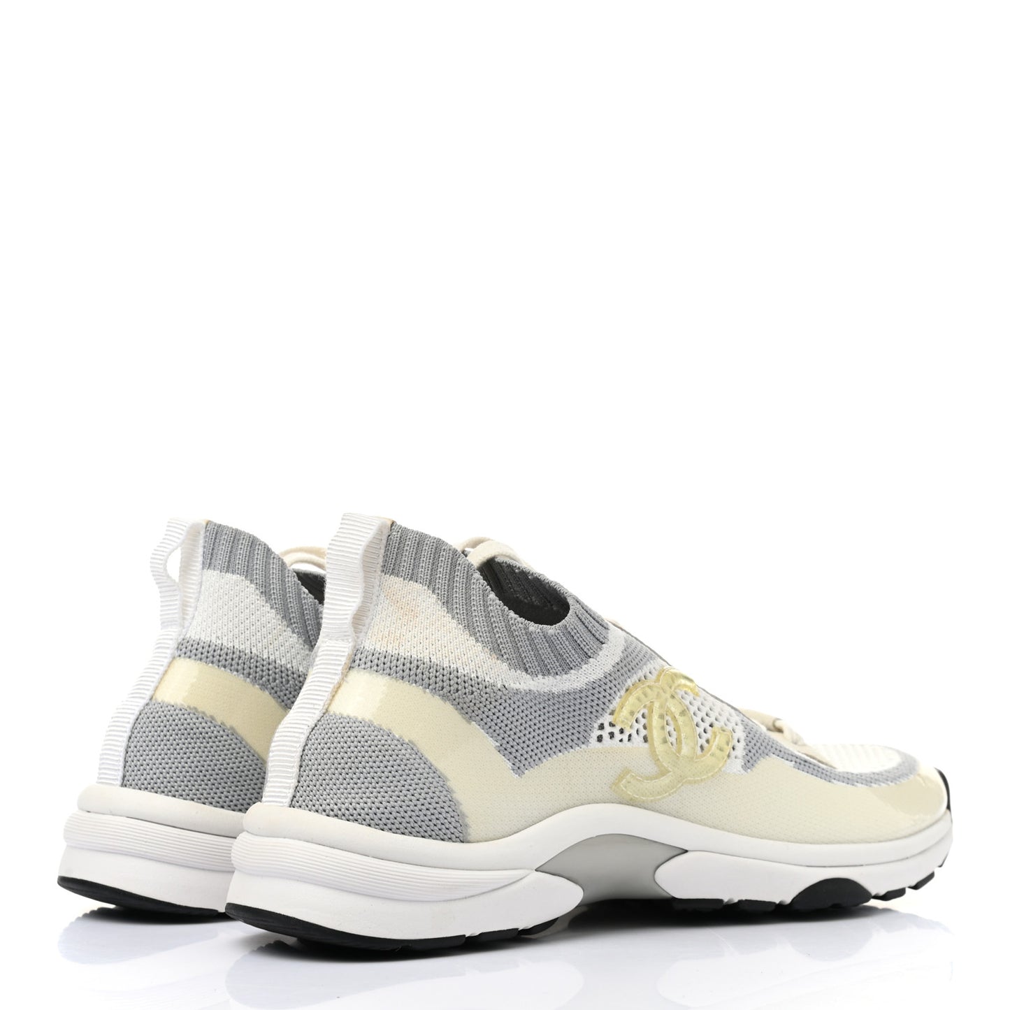 Fabric Suede Calfskin Stretch CC Sneakers 38 White Grey