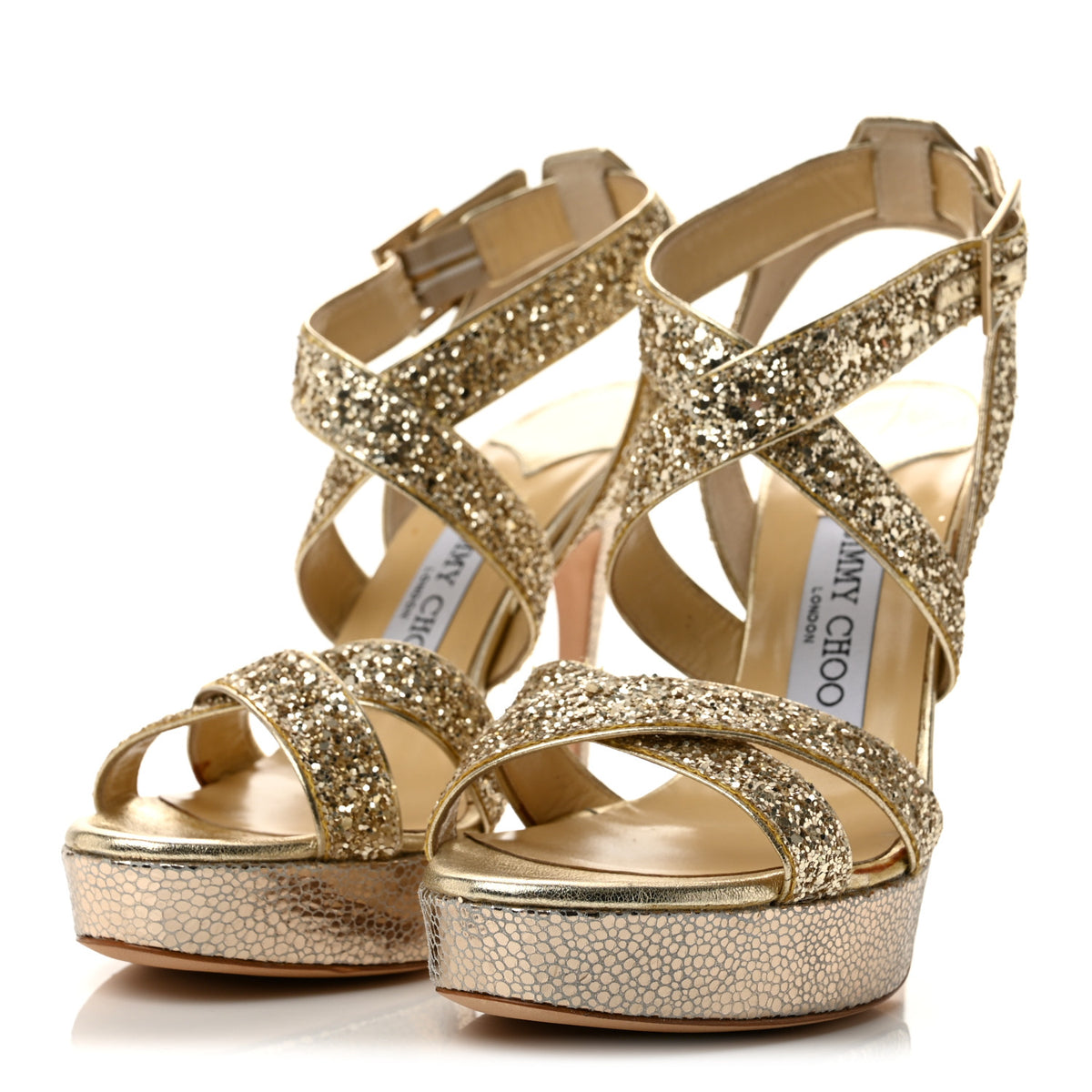 Glitter Vamp Platform Sandals 37 Gold