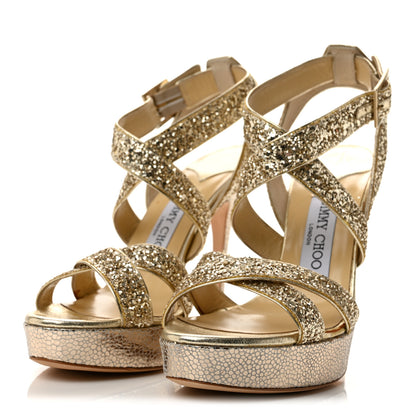 Jimmy Choo Glitter Vamp Platform Sandals 37 Gold 4 of 11