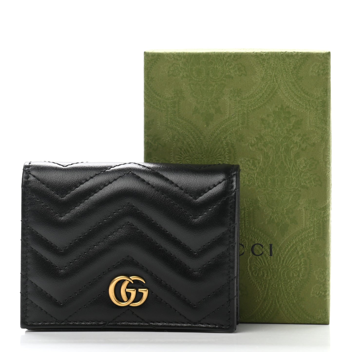 Calfskin Matelasse GG Marmont Card Case Wallet Black