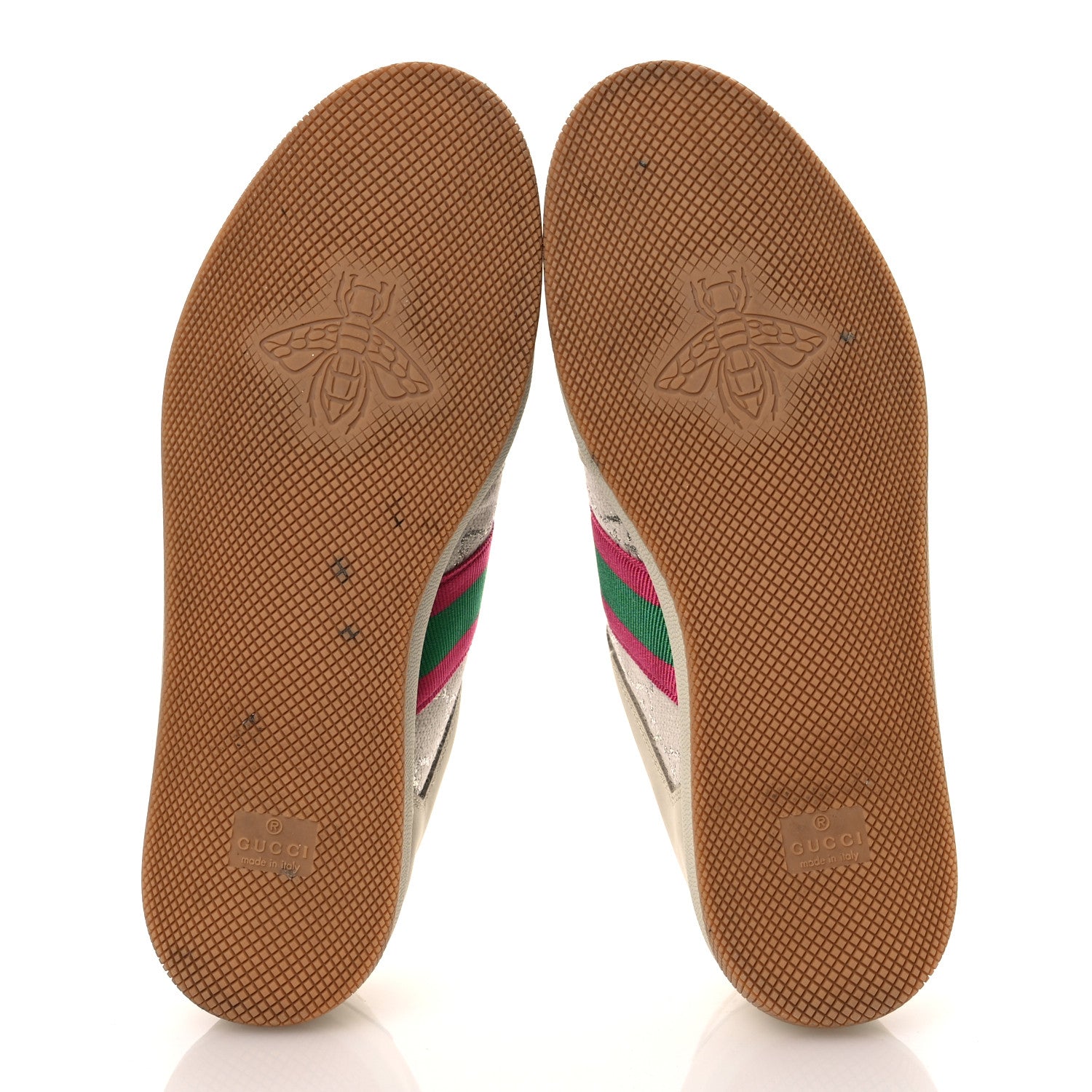 Gucci Calfskin Lame GG Monogram Web Womens Screener Sneakers 40 Gardenia Silver Dusty Milk White 7 of 14
