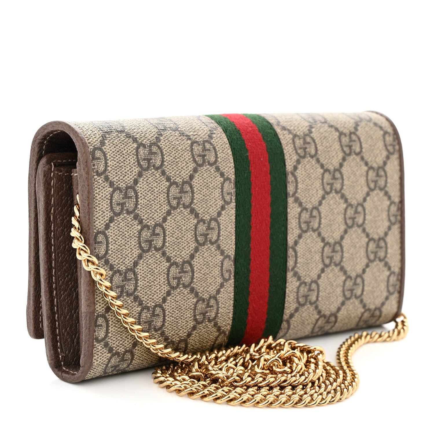 Gucci GG Supreme Monogram Web Ophidia Wallet On Chain Brown 3 of 11