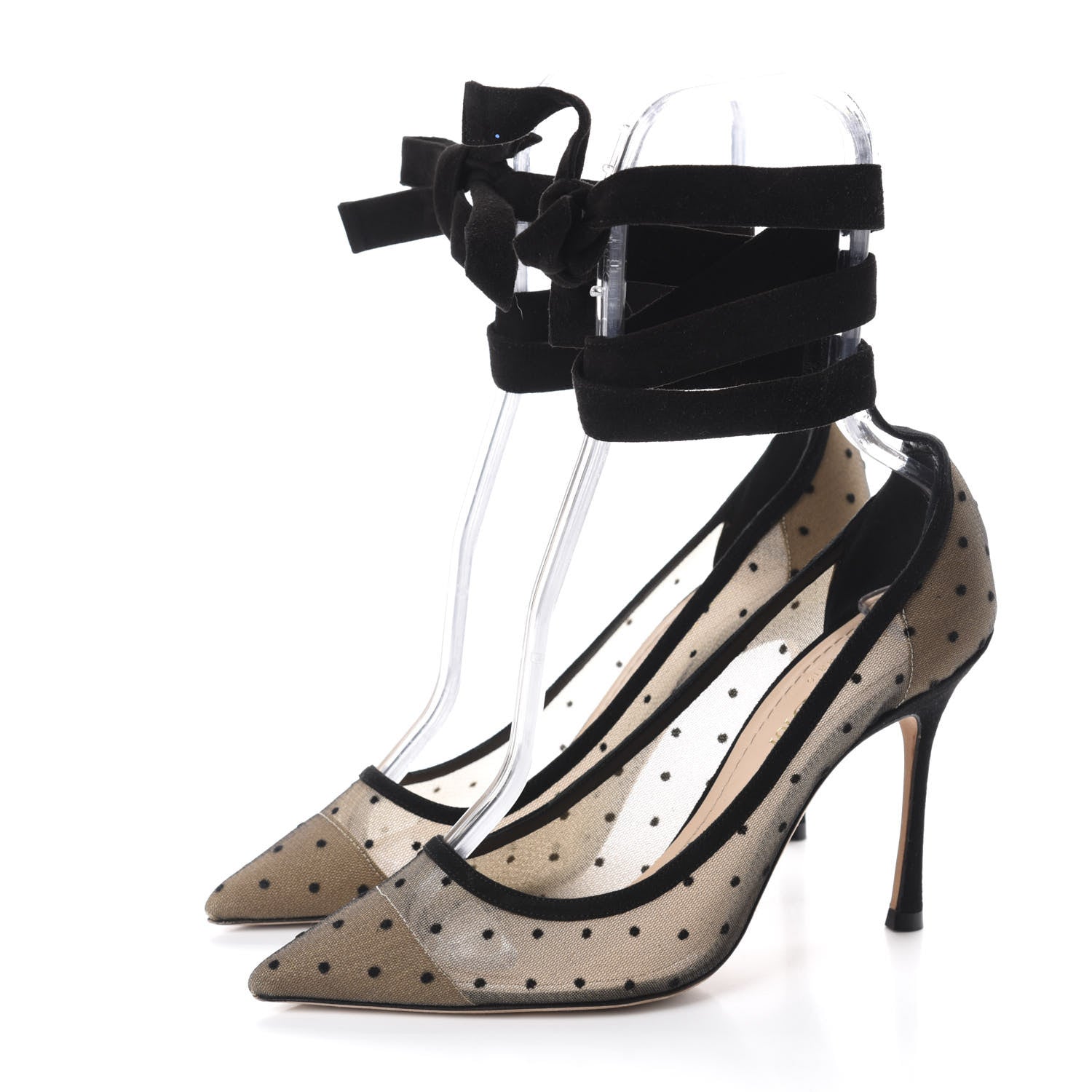 Christian Dior Suede Calfskin Plumetis Lovely-D Ankle Wrap Pumps 37 Black 3 of 13