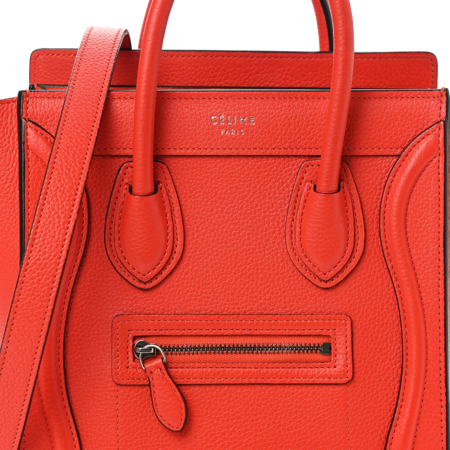 Celine Drummed Calfskin Nano Luggage Coquelicot 7 of 12
