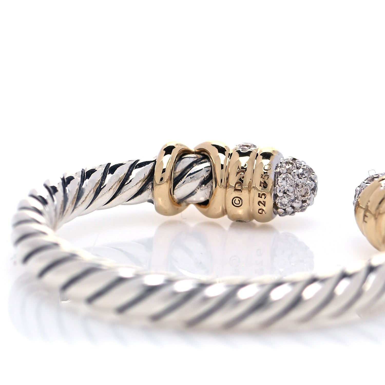 David Yurman Sterling Silver 18K Yellow Gold Diamond Petite Helena Ring 50 5.5 4 of 4