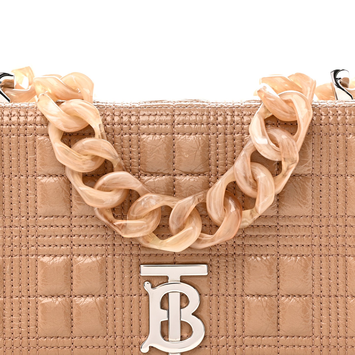 Patent Quilted Resin Chain Small Lola Bag Tan