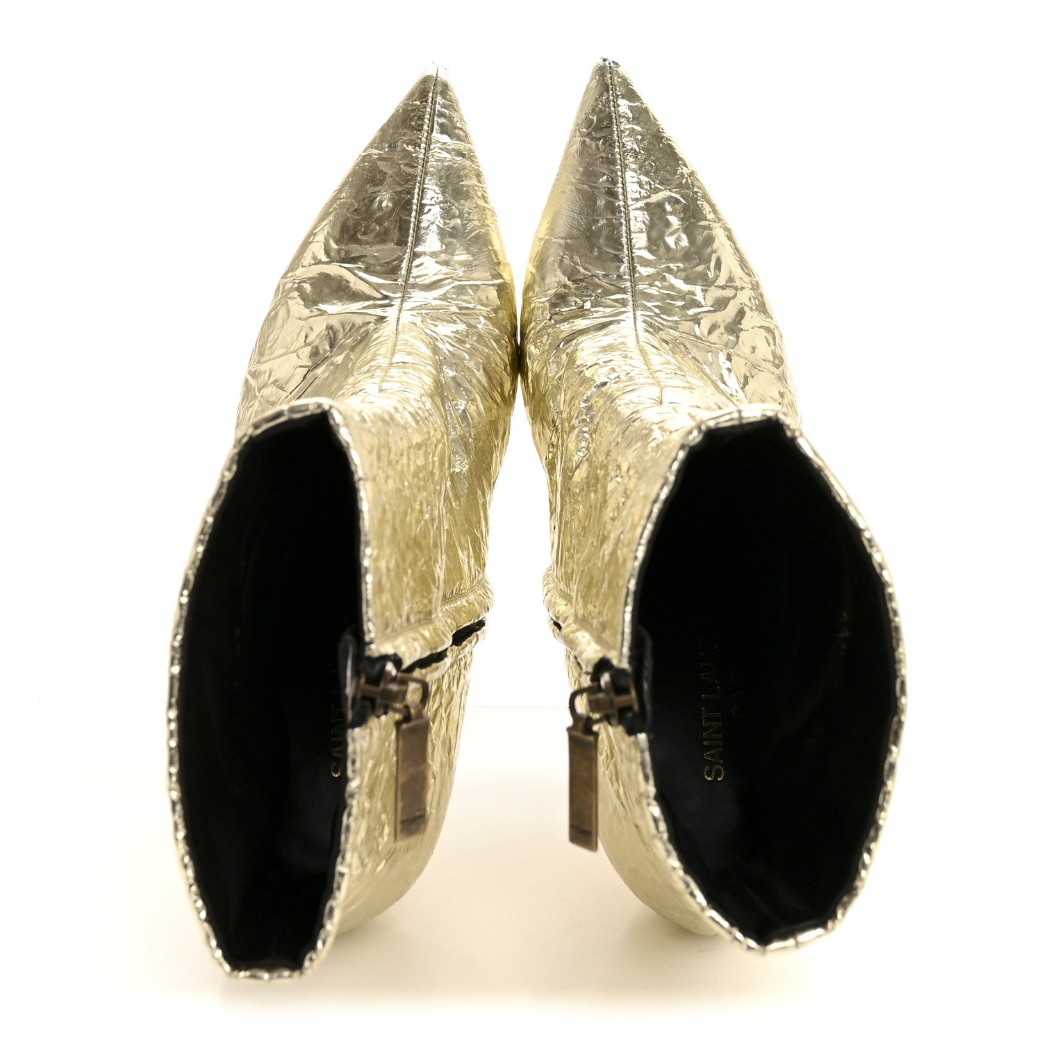 saint laurent パテントレザー y2k ゴールド ブーツ レア Saint Laurent Metallic Crinkled Polyurethane Calfskin Kiki Pointed