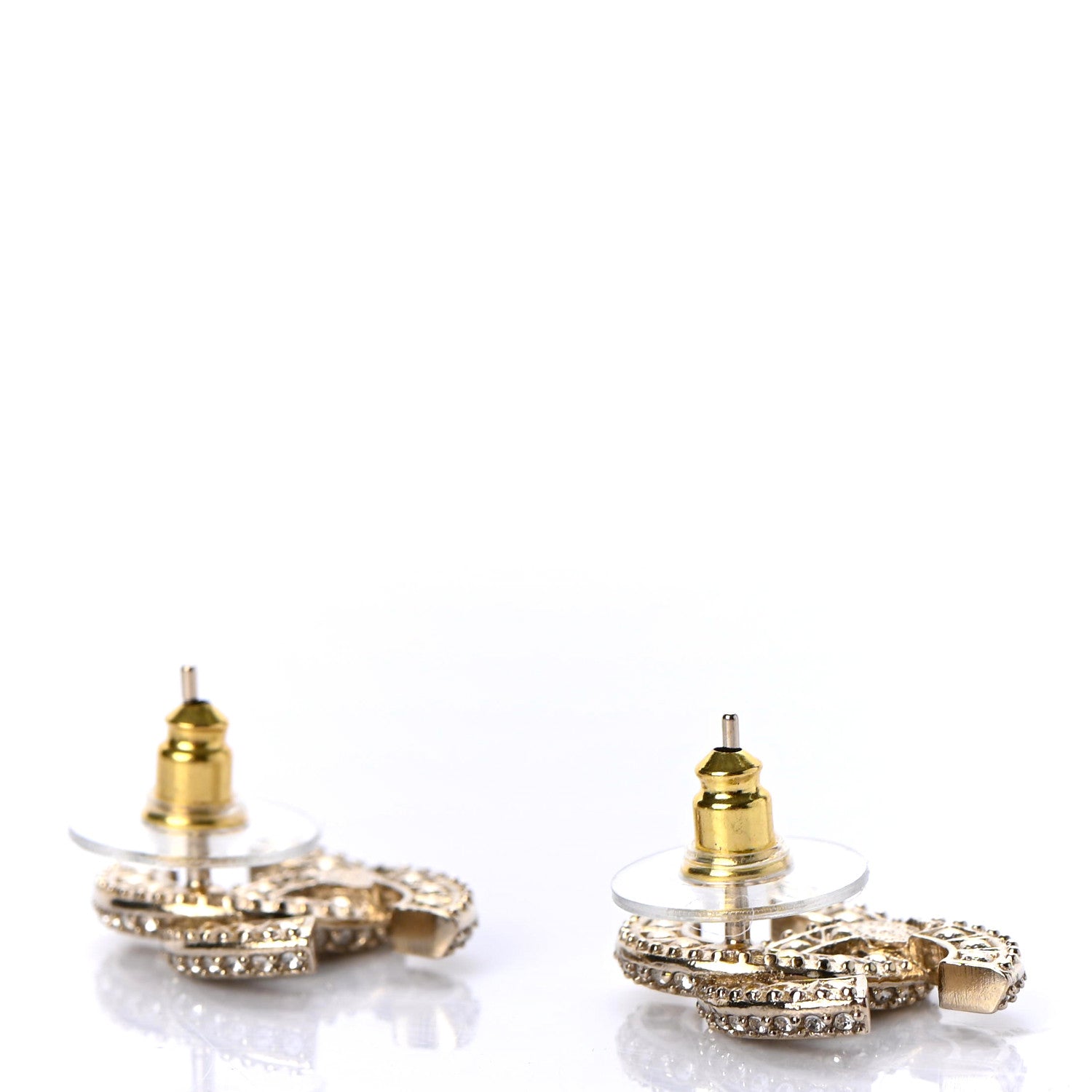 Chanel Crystal Timeless CC Earrings Light Gold 3 of 4