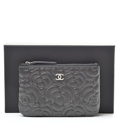 Chanel Goatskin Camellia Embossed Cosmetic Pouch Anthracite 8 of 8