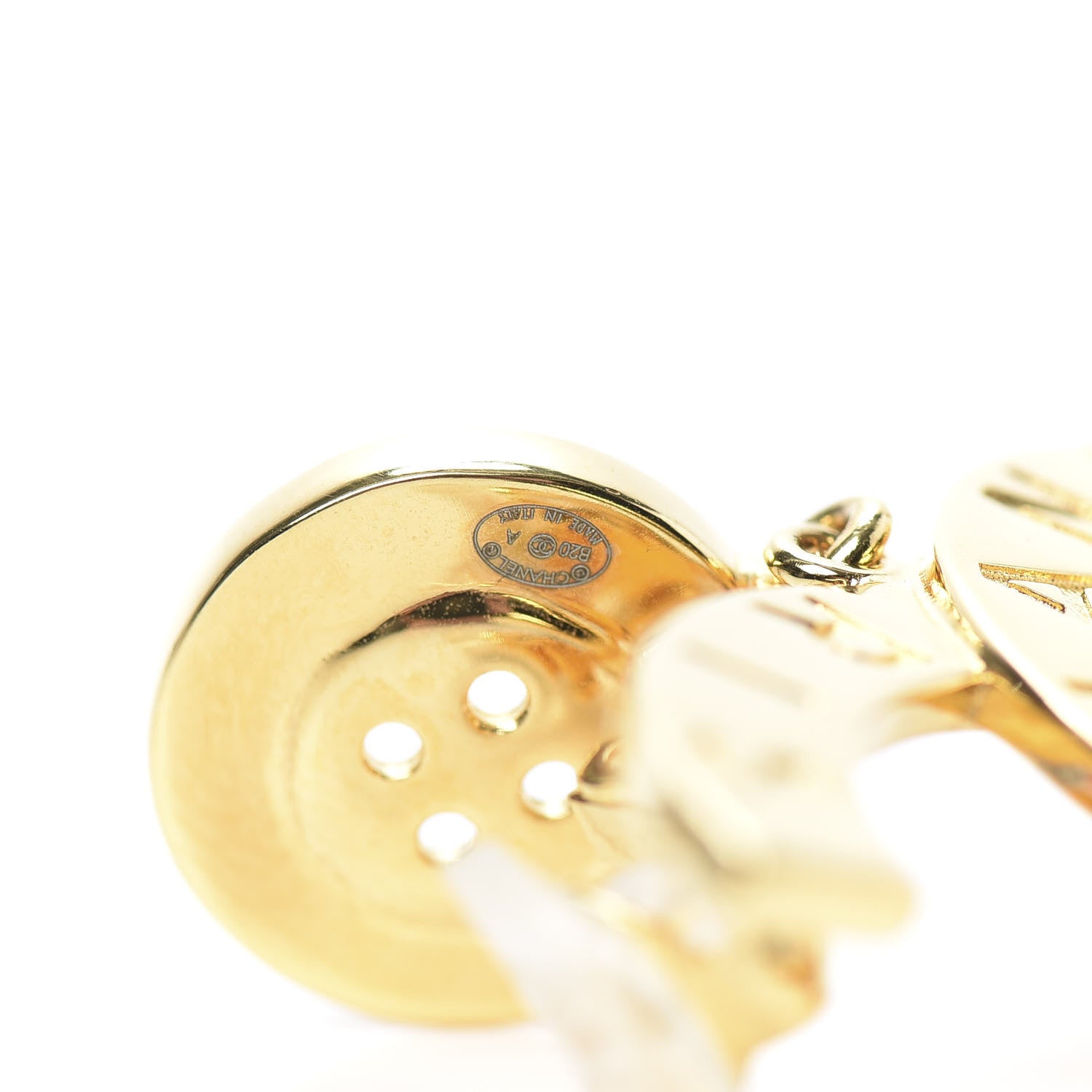 Chanel Metal Large Paris Button Earrings Gold 4 of 5