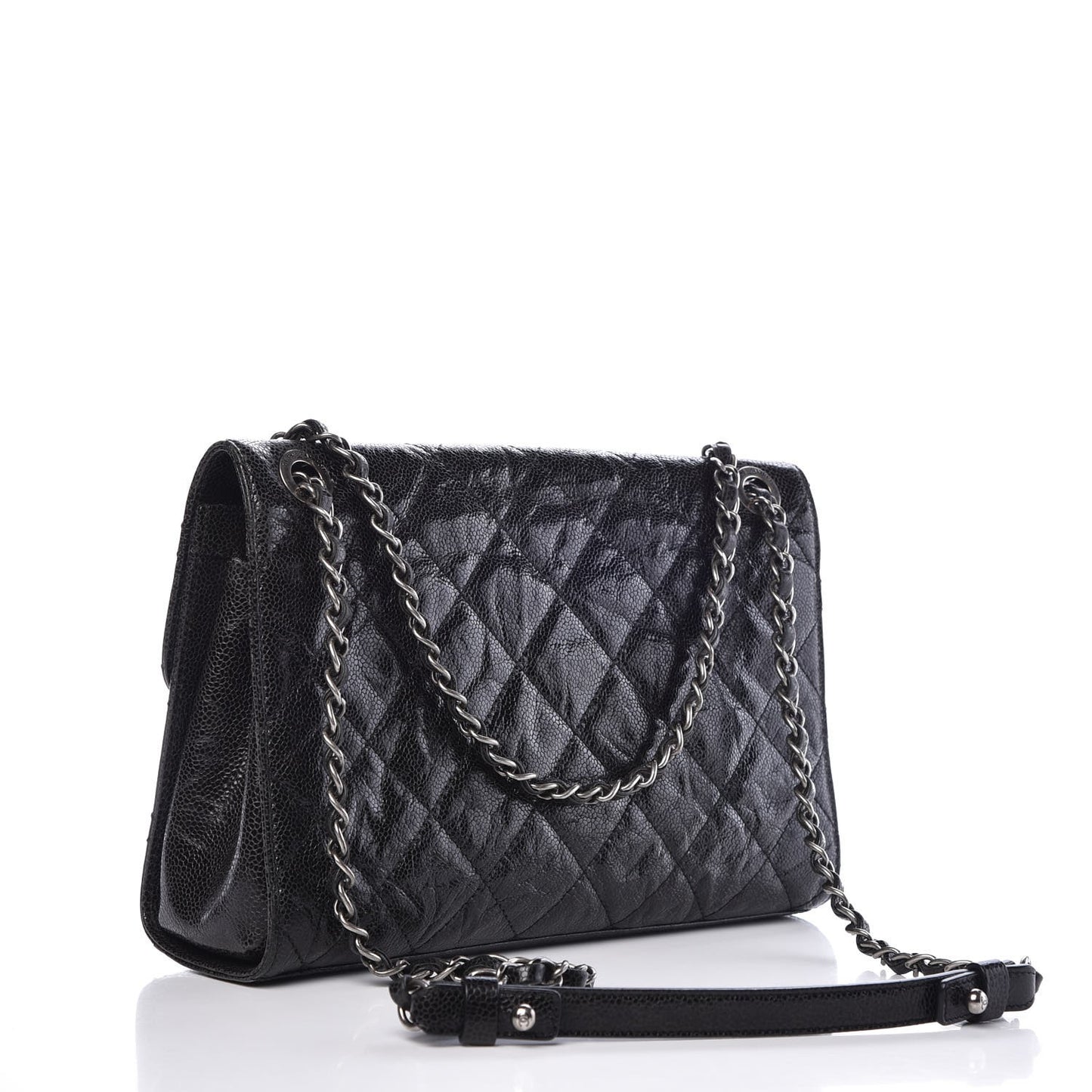 Crumpled Grained Calfskin Medium CC Crave Flap Black