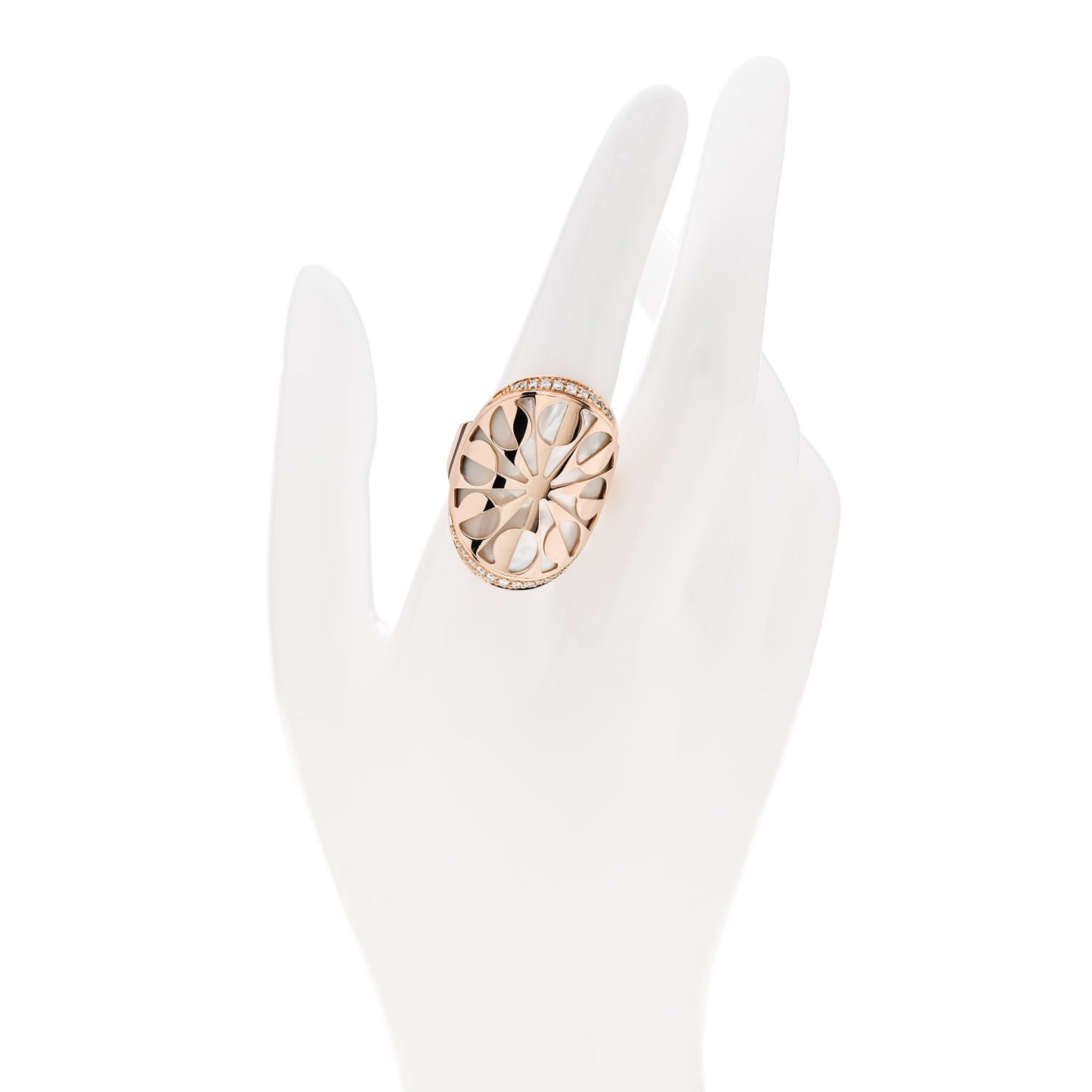 18K Rose Gold Diamond Mother of Pearl Intarsio Ring 58 8.5