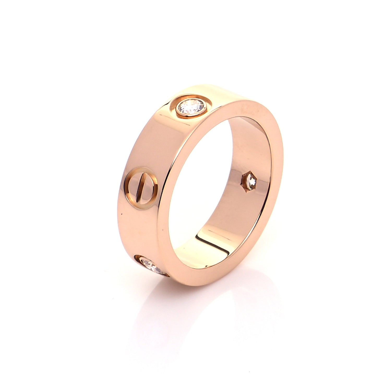 18K Pink Gold 3 Diamond 5.5mm LOVE Ring 50 5.25