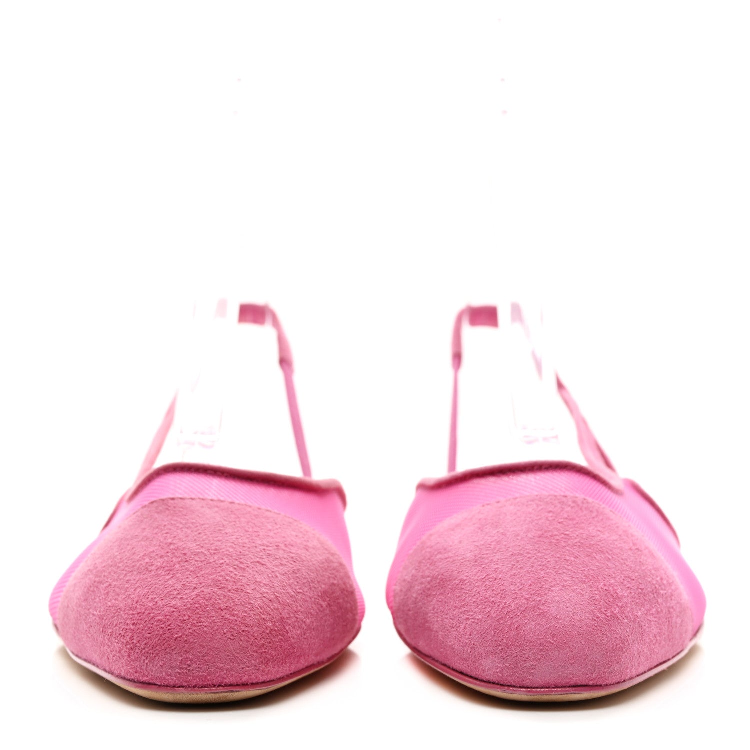 ©️chan  Chanel Mesh Suede Kidskin Cap Toe CC Slingback Flat 36 Pink