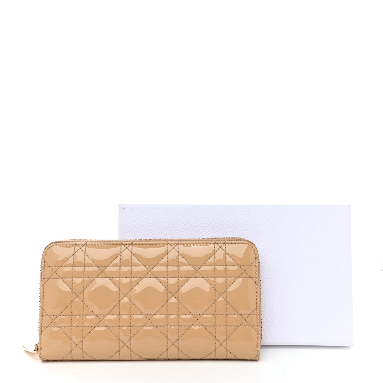Christian Dior Patent Cannage Lady Dior Continental Zip Wallet Beige 8 of 8