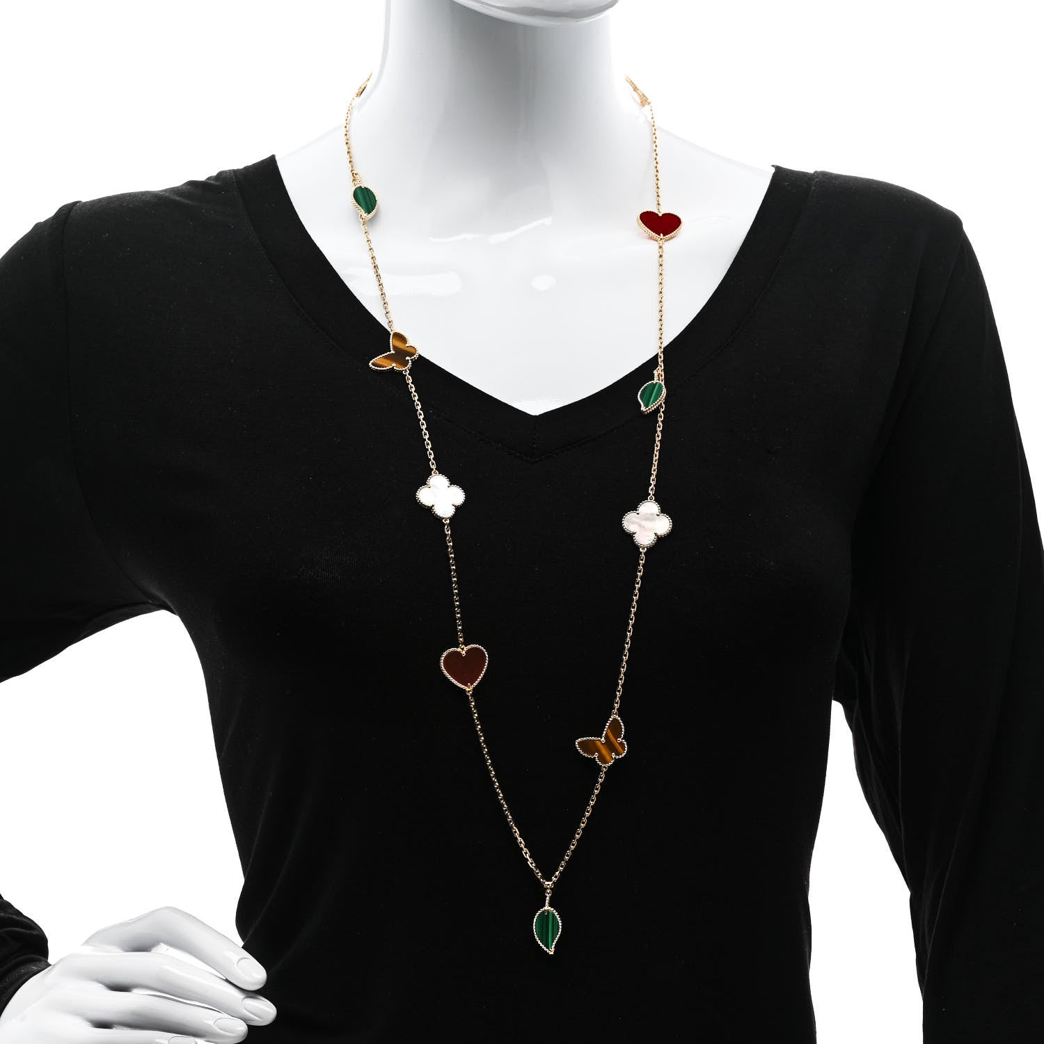 Van Cleef & Arpels VAN CLEEF & ARPELS 18K Yellow Gold Mother of Pearl Malachite Carnelian Tiger Eye 12 Motif Lucky Alhambra Necklace 2 of 5