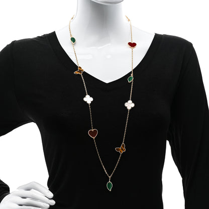 Van Cleef & Arpels VAN CLEEF & ARPELS 18K Yellow Gold Mother of Pearl Malachite Carnelian Tiger Eye 12 Motif Lucky Alhambra Necklace 2 of 5