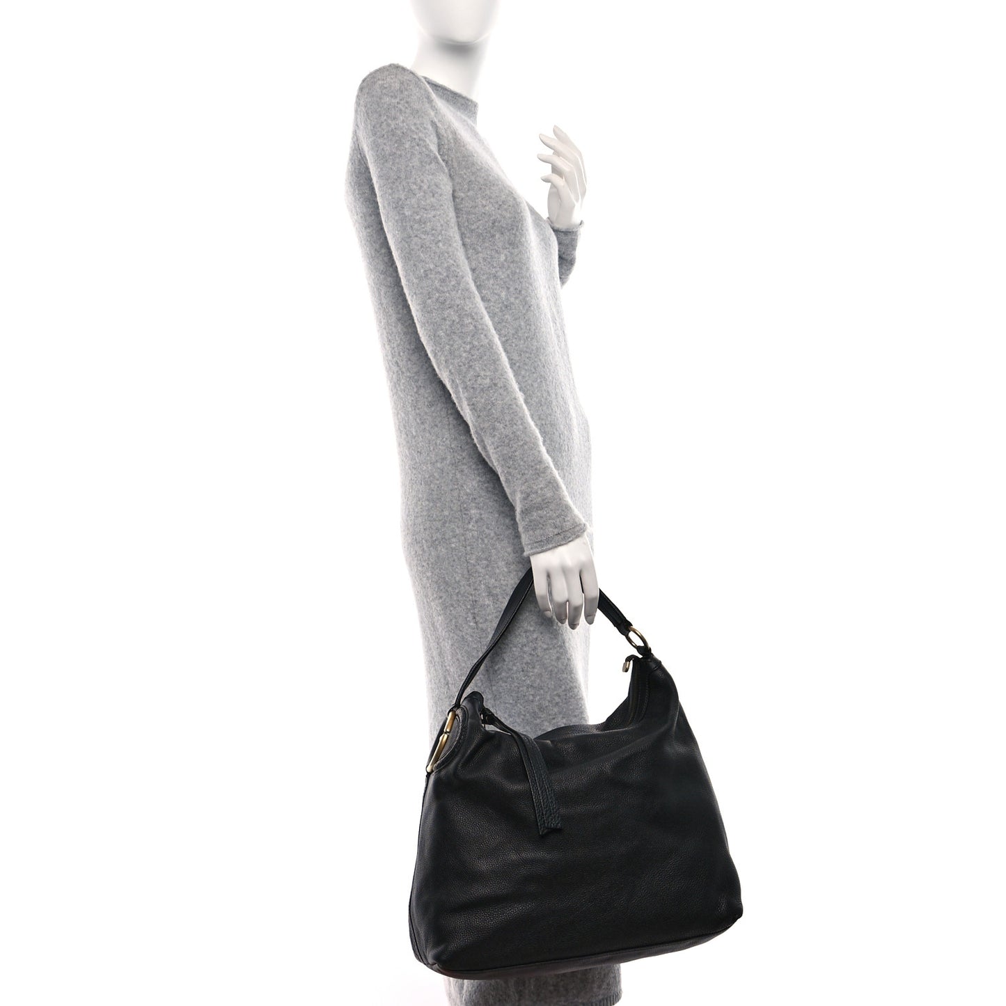 Pebbled Calfskin Twill Hobo Black