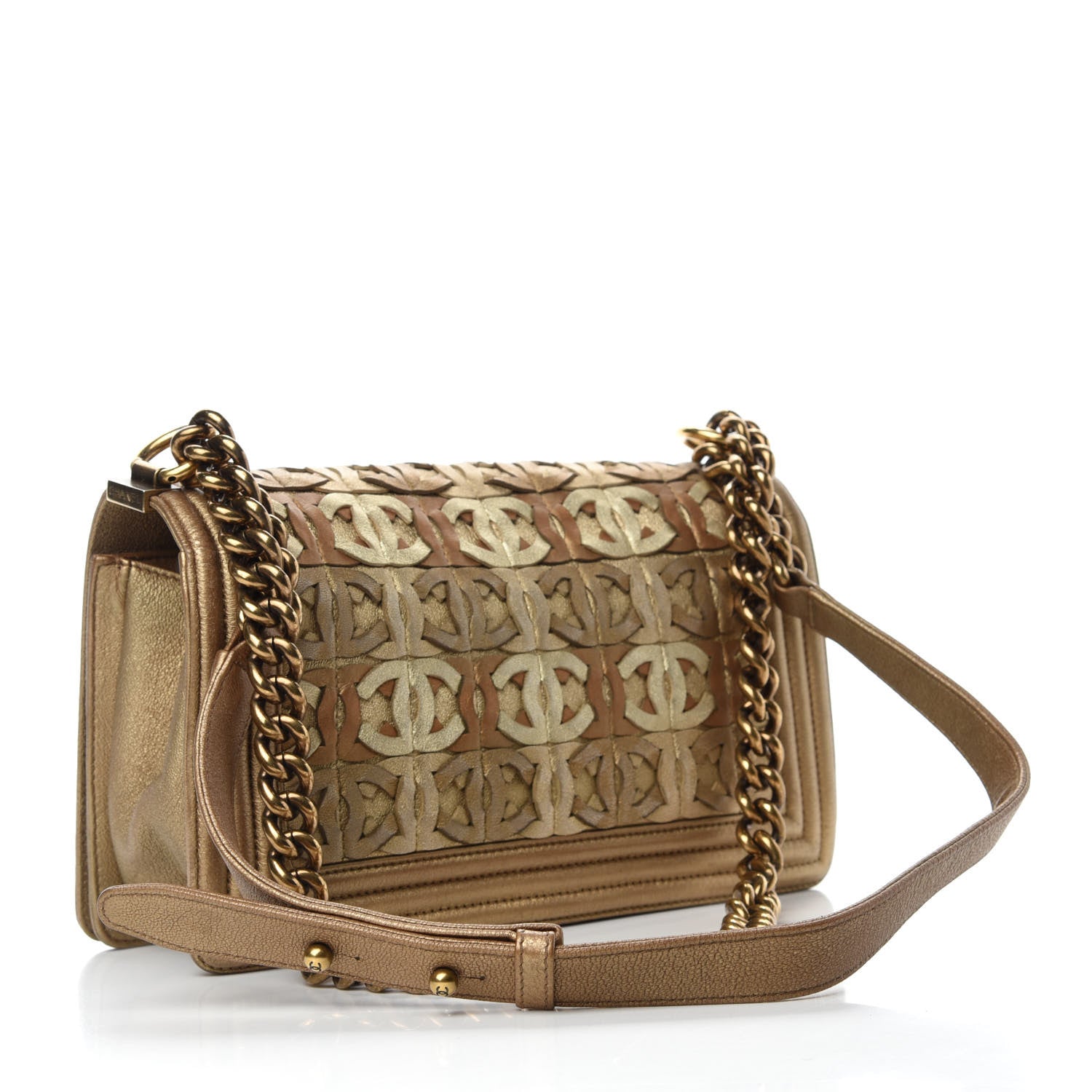 Chanel Metallic Lambskin Medium Golden CC Boy Flap Dark Gold 3 of 12