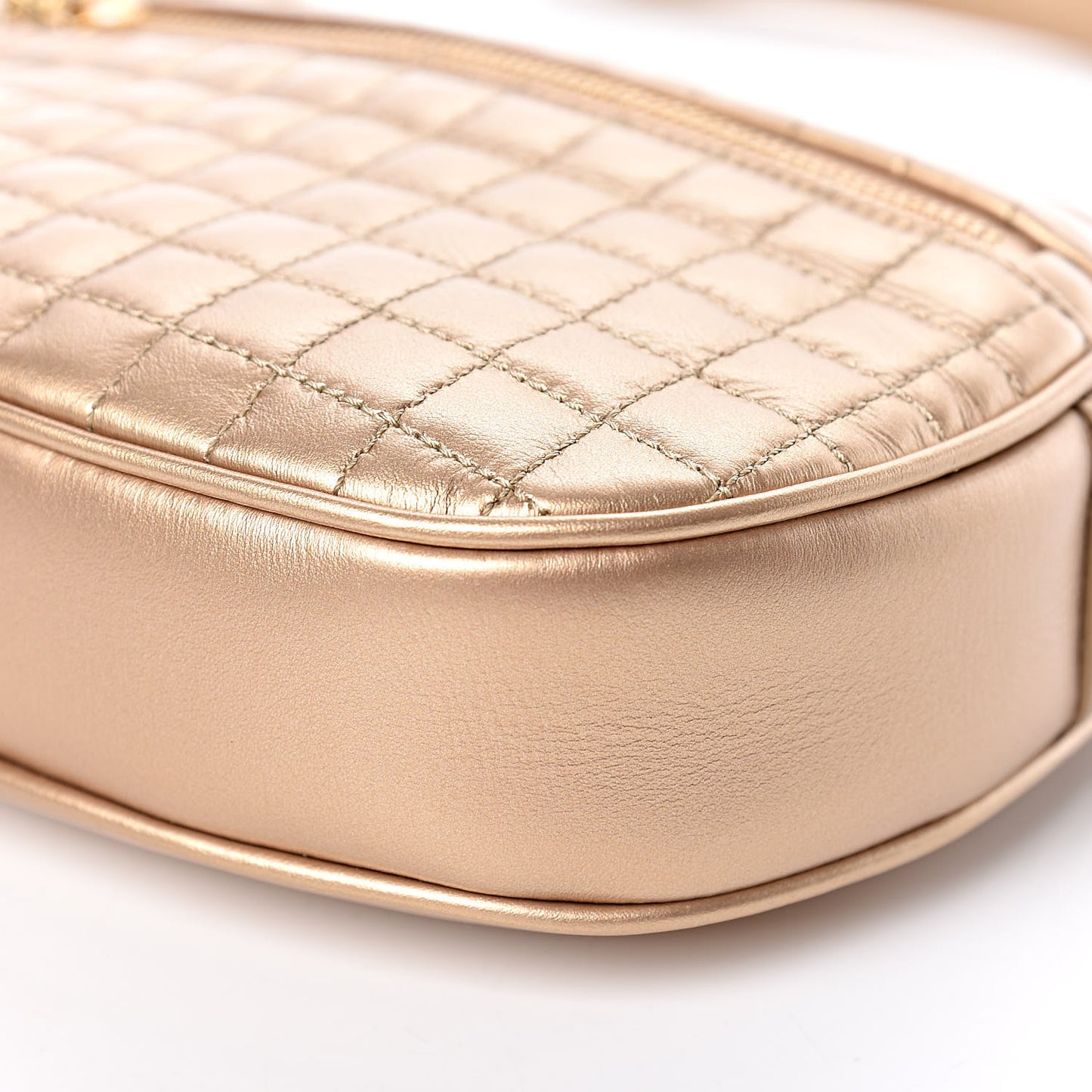 Laminated Calfskin Quilted Small C Charm Bag Gold
