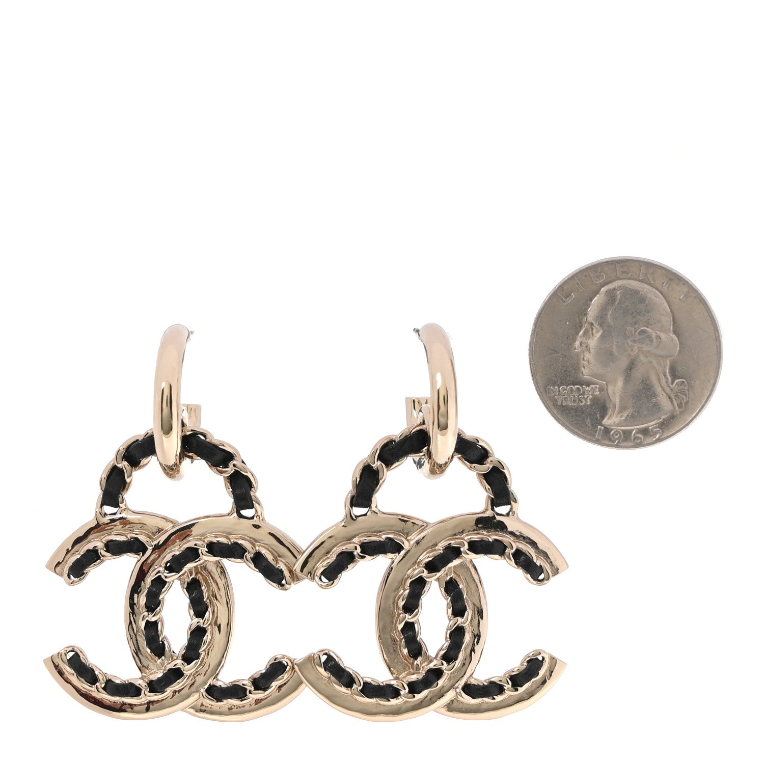 Chanel Lambskin Chain CC Drop Earrings Black Gold 2 of 4