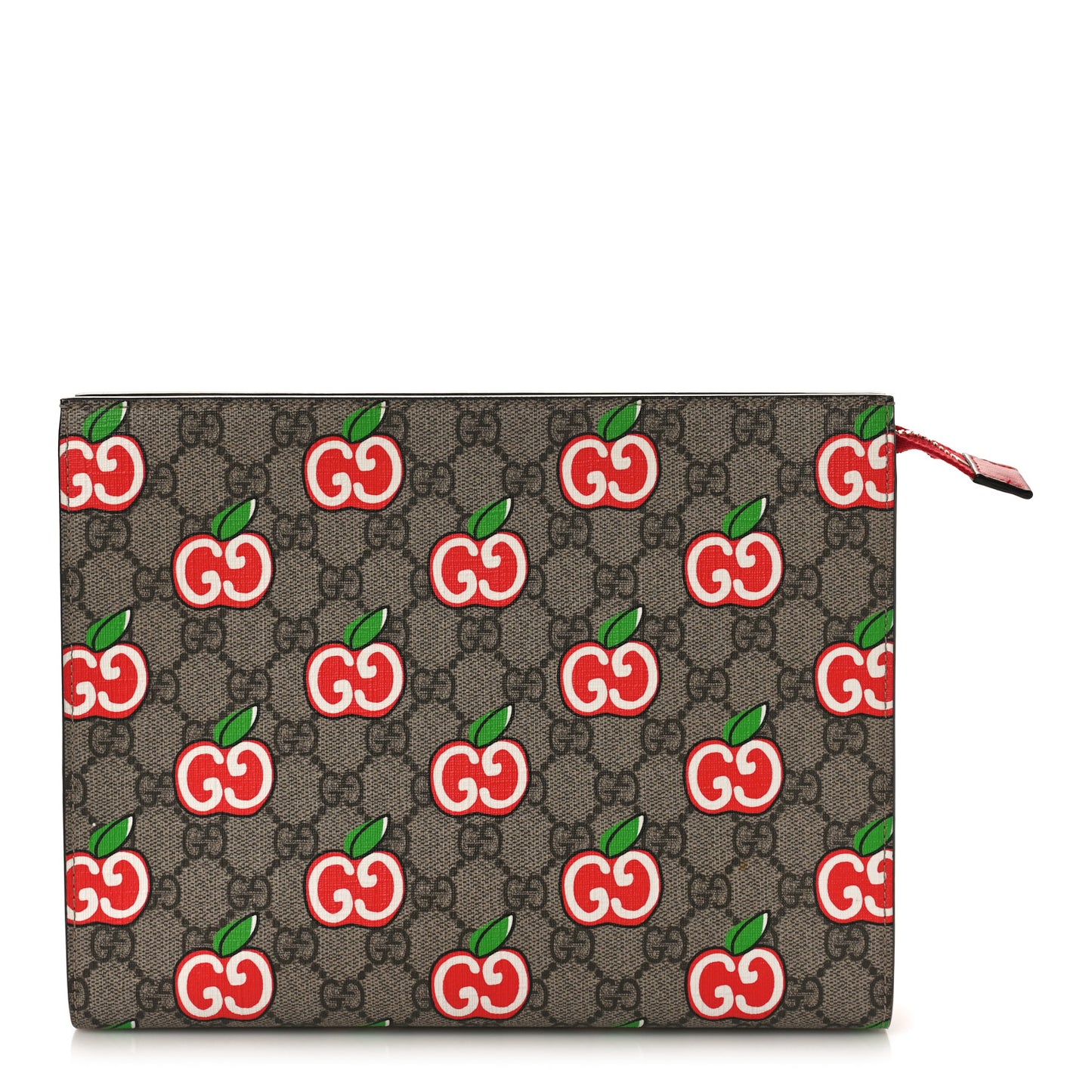 GG Supreme Monogram Apple Large Cosmetic Case Beige Multicolor Lobster Red