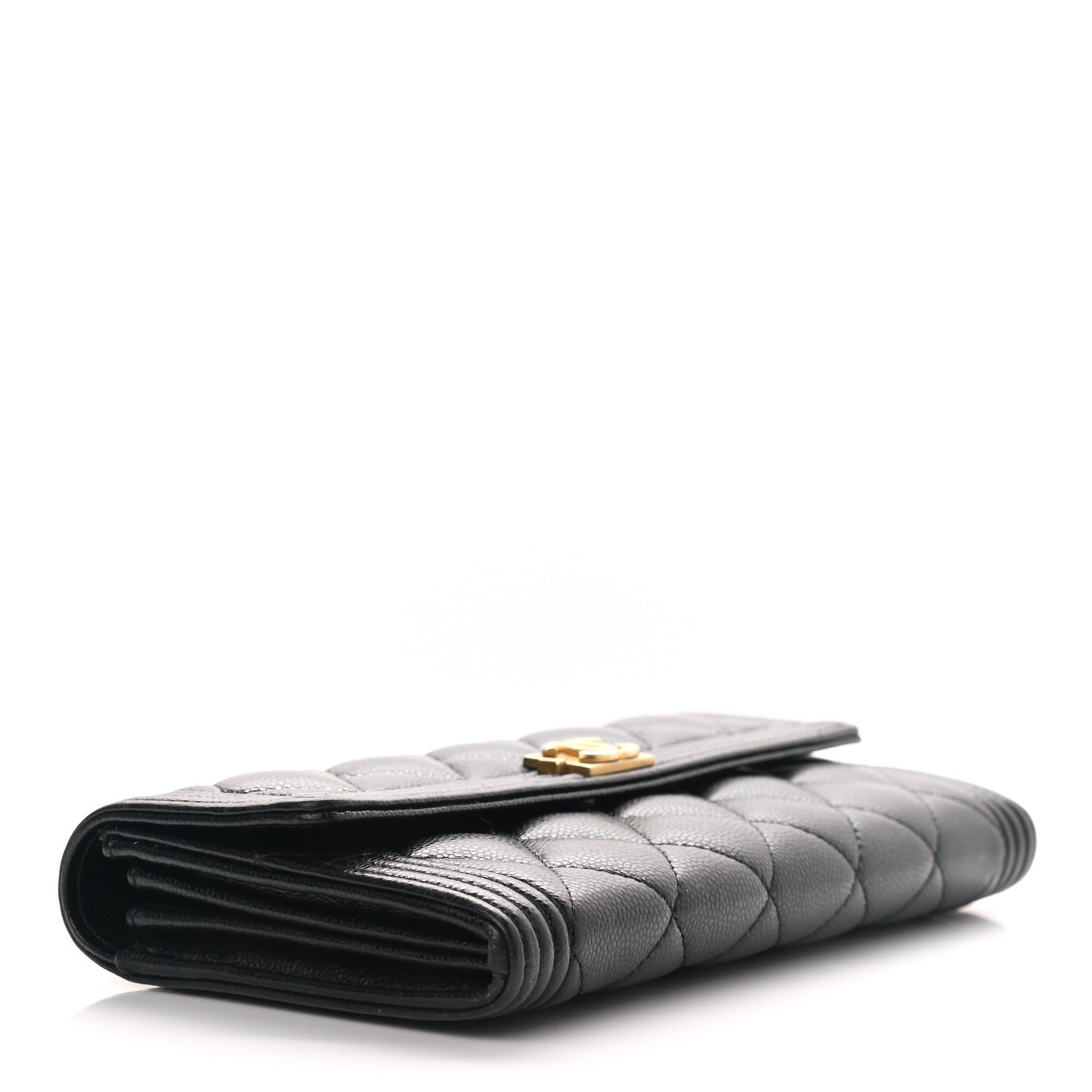 Caviar Quilted Large Boy Gusset Flap Wallet Black