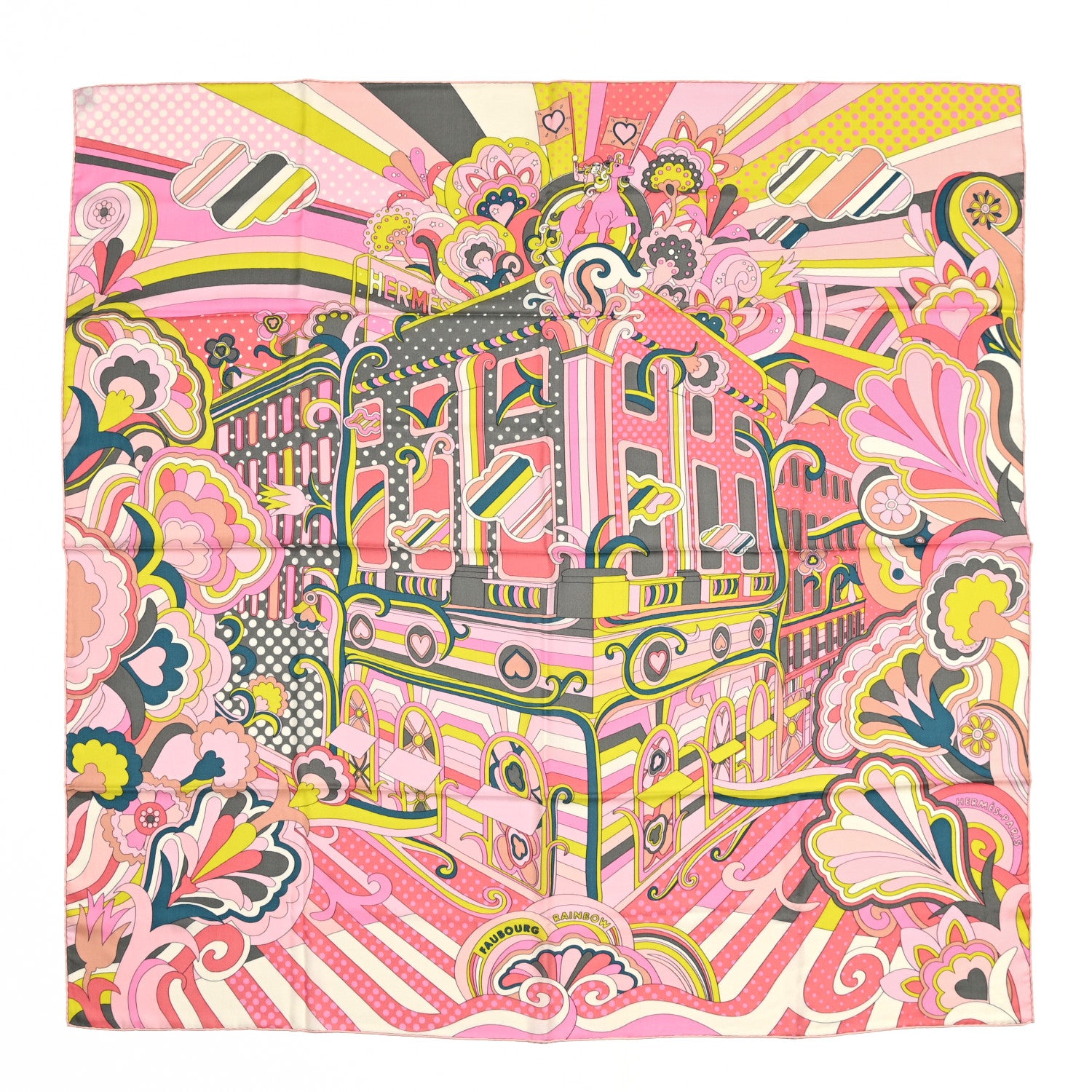 Hermes Cashmere Silk Faubourg Rainbow Shawl 140 Rose Jaune Vif Etoupe 1 of 7