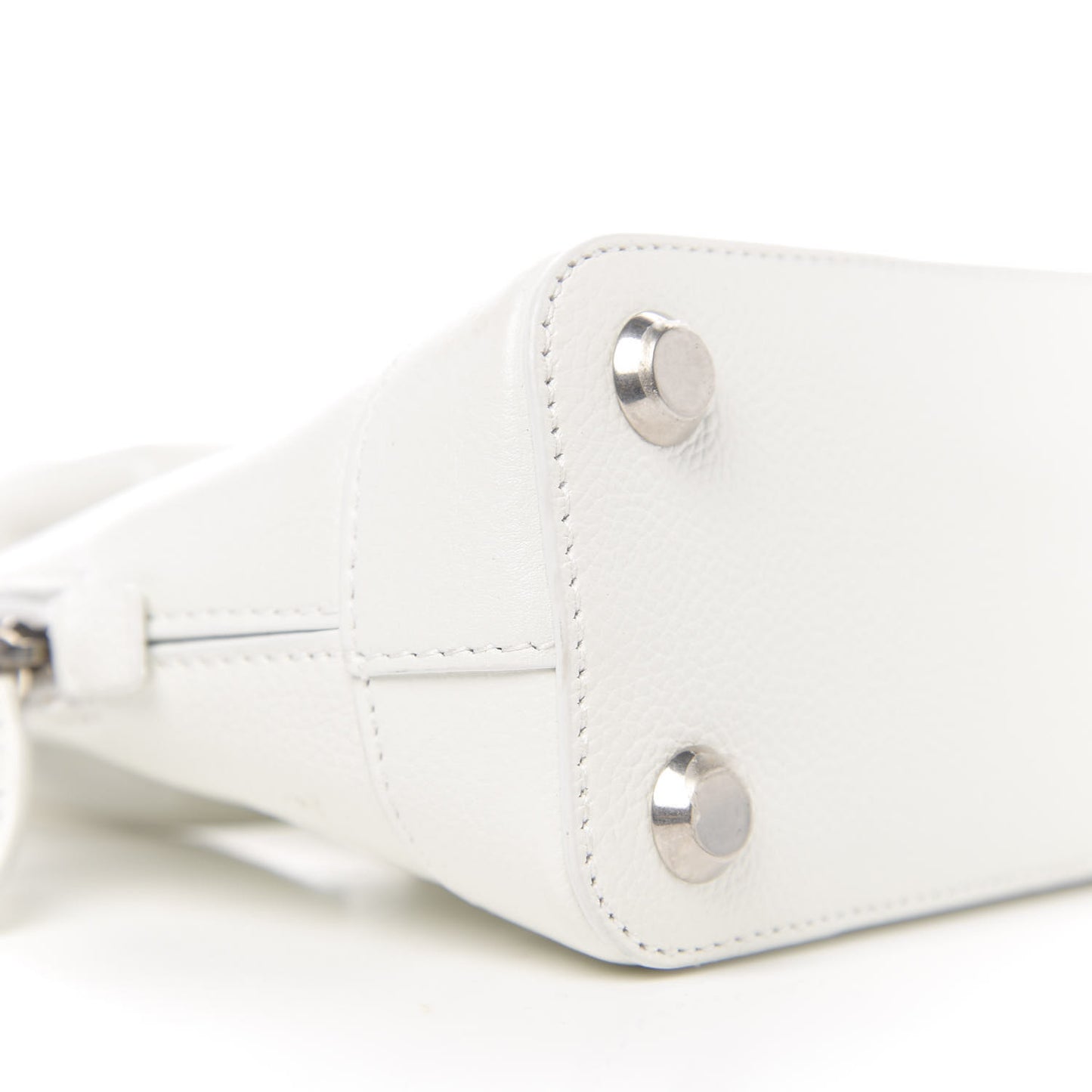 Grained Calfskin Logo XXS Ville Top Handle Bag White Fluo Pink