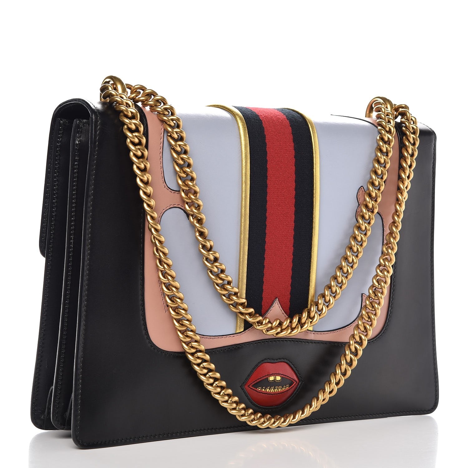 Gucci Calfskin Web Heart Medium GG Marmont Chain Handle Bag Black 4 of 10