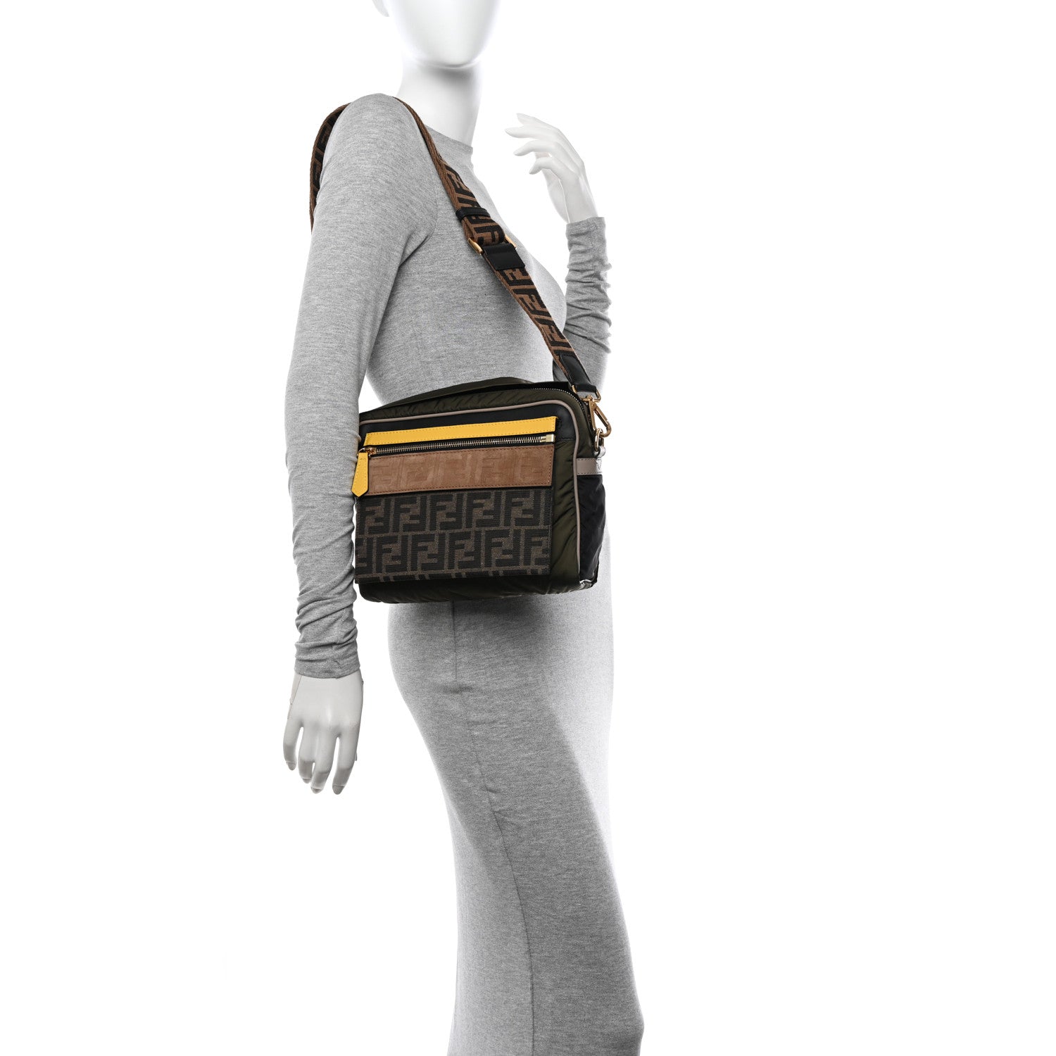 Fendi Nylon Dolmias Vitello Grace FF East West Messenger Military Brown Tortora 2 of 10