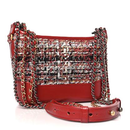 Chanel Tweed Calfskin Small Gabrielle Hobo Red 3 of 10