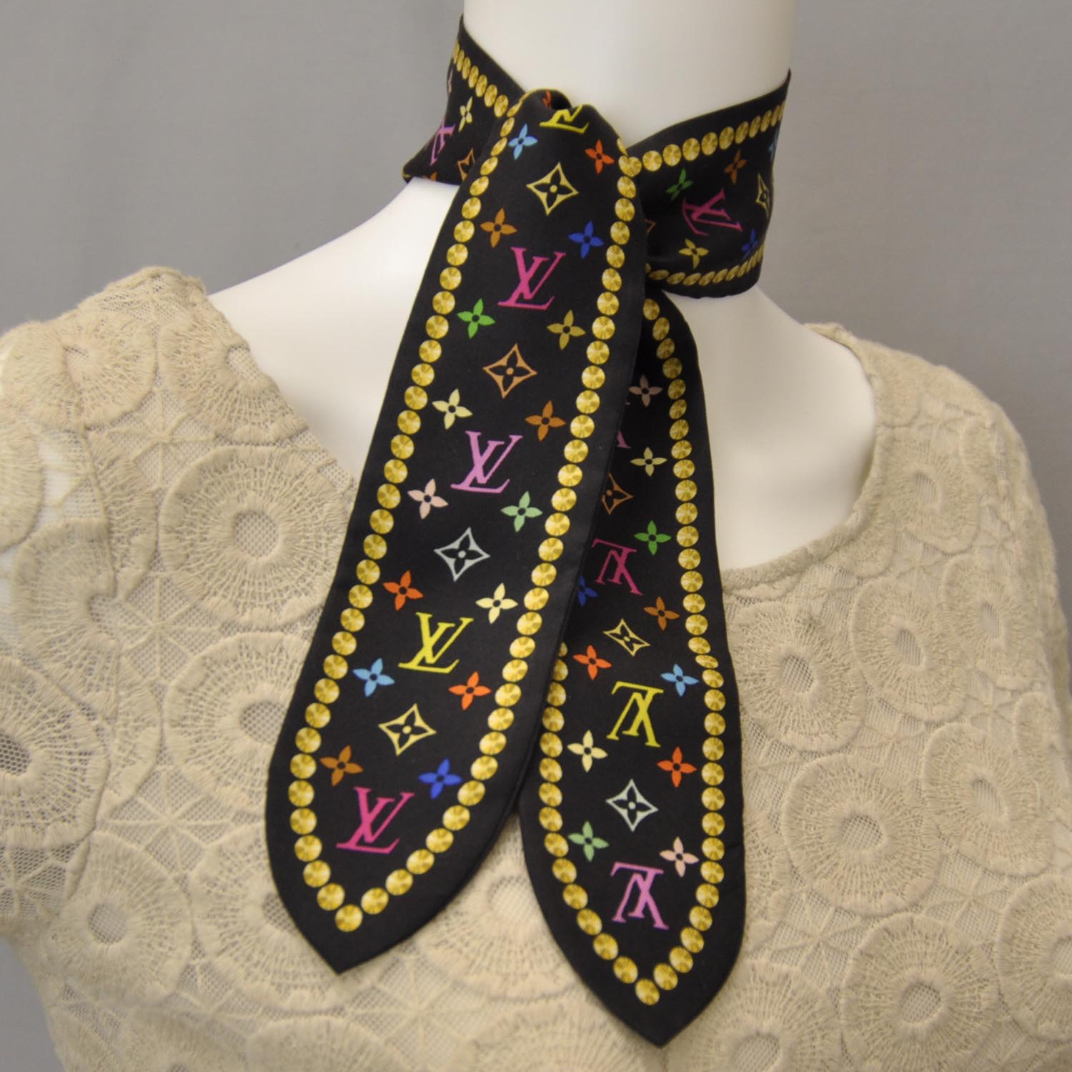 Louis Vuitton Silk Monogram Multicolor Bijou Bandeau Black 2 of 4