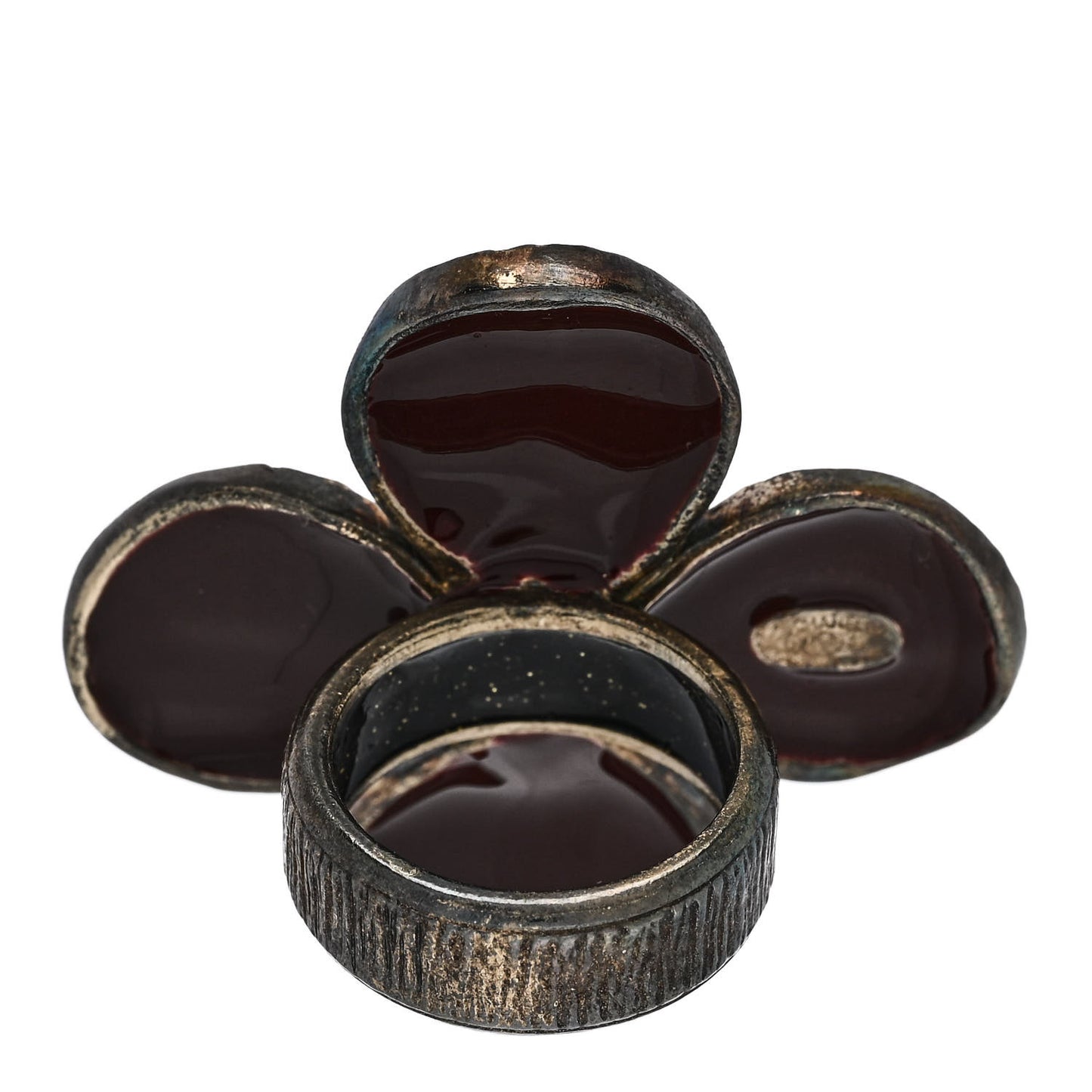 Enamel CC Flower Ring 52 6 Burgundy Silver