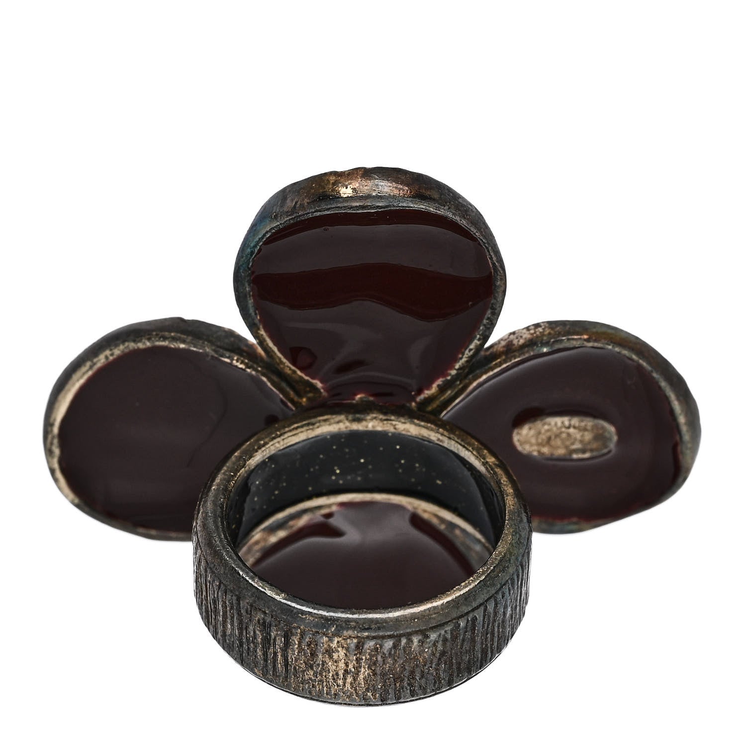 Chanel Enamel CC Flower Ring 52 6 Burgundy Silver 4 of 6