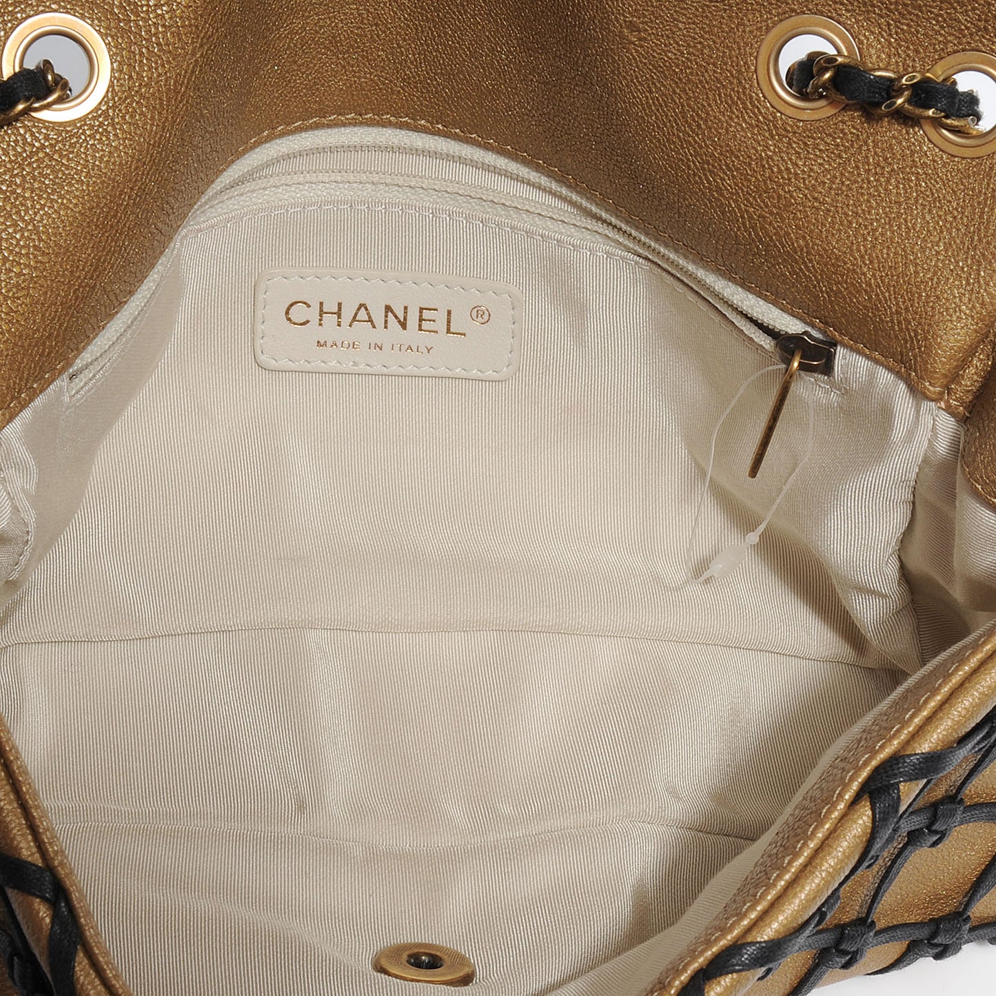 Calfskin Canebiers Medium Net Flap Dark Gold