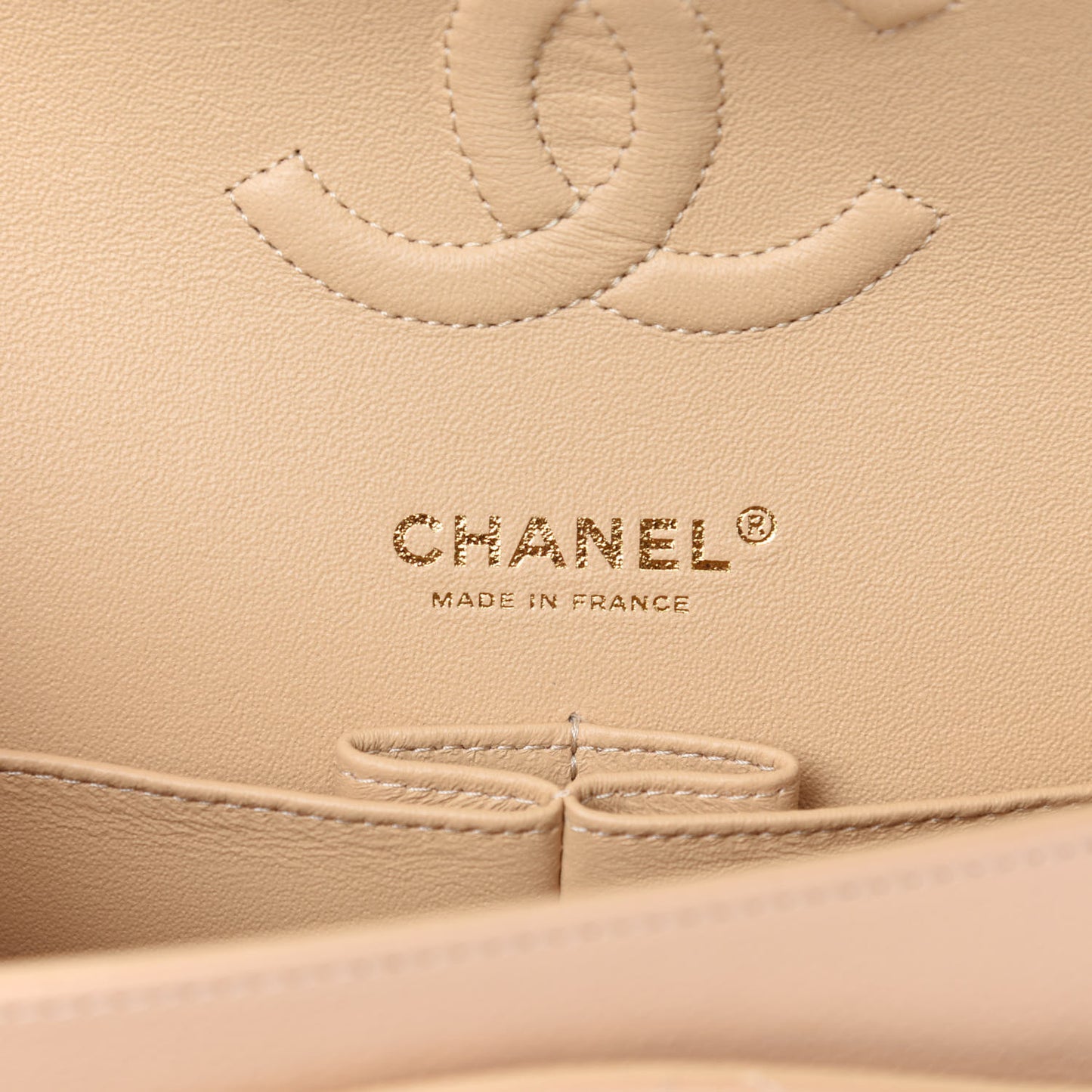Caviar Quilted Medium Double Flap Beige