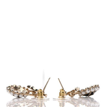Chanel Pearl Enamel CC Turnlock Oval Earrings Gold Black 3 of 4