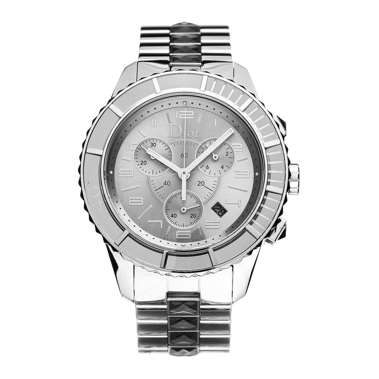 Stainless Steel Sapphire 38mm Christal Chronograph Quartz Watch Grey