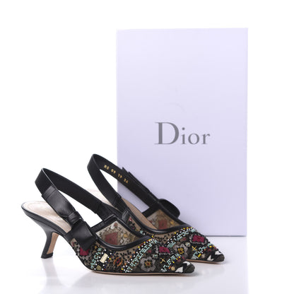 Christian Dior Embroidered Calfskin Beaded Sweet D Sling-Back Pumps 36 Black Turquoise 9 of 9