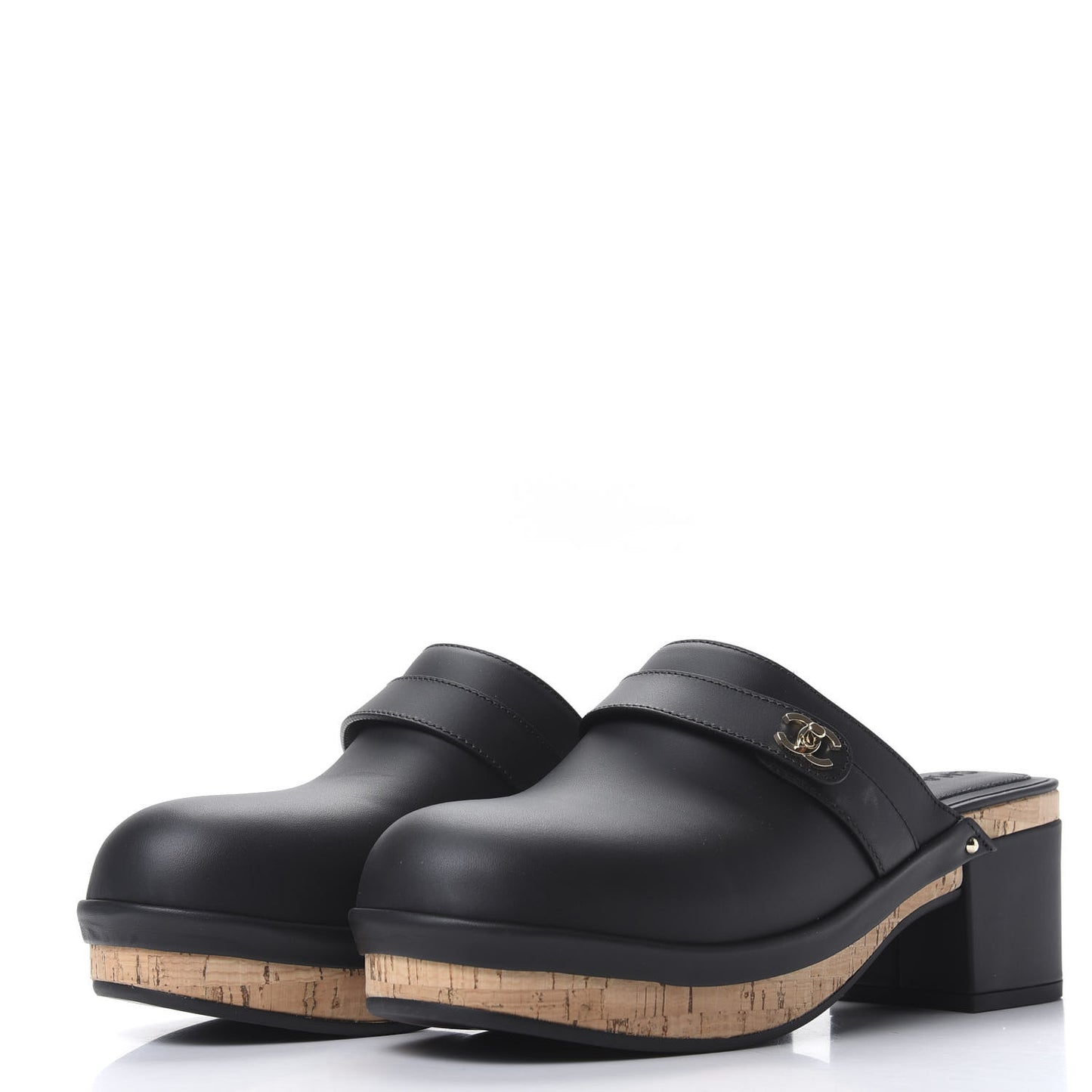 Calfskin CC Turn Lock Clogs 41 Black