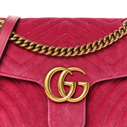 Gucci Velvet Matelasse Small GG Marmont Shoulder Bag Fuchsia Violet Cyclamen 8 of 10