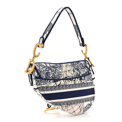 Christian Dior Canvas Embroidered Around the World Saddle Bag Blue 3 of 11