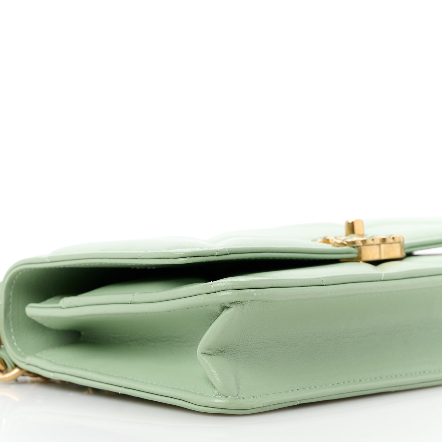 Lambskin Quilted Chanel 19 Wallet On Chain WOC Light Green